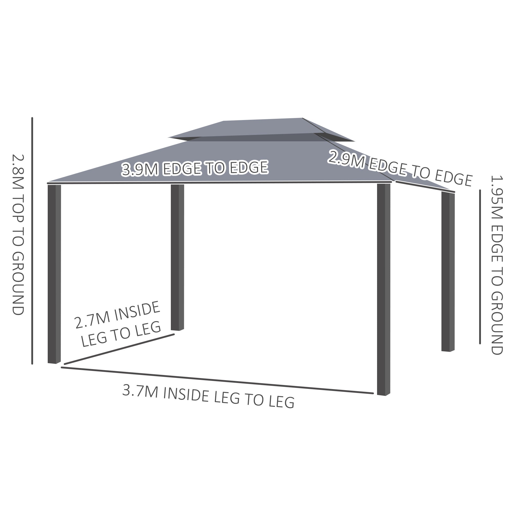 Outsunny 3 x 4m Aluminium Garden Gazebo, Marquee Canopy Shelter Pavilion Party Tent with Nets and Curtains for Garden, Lawn, Backyard and Deck, Grey - North Peak Garden Furniture