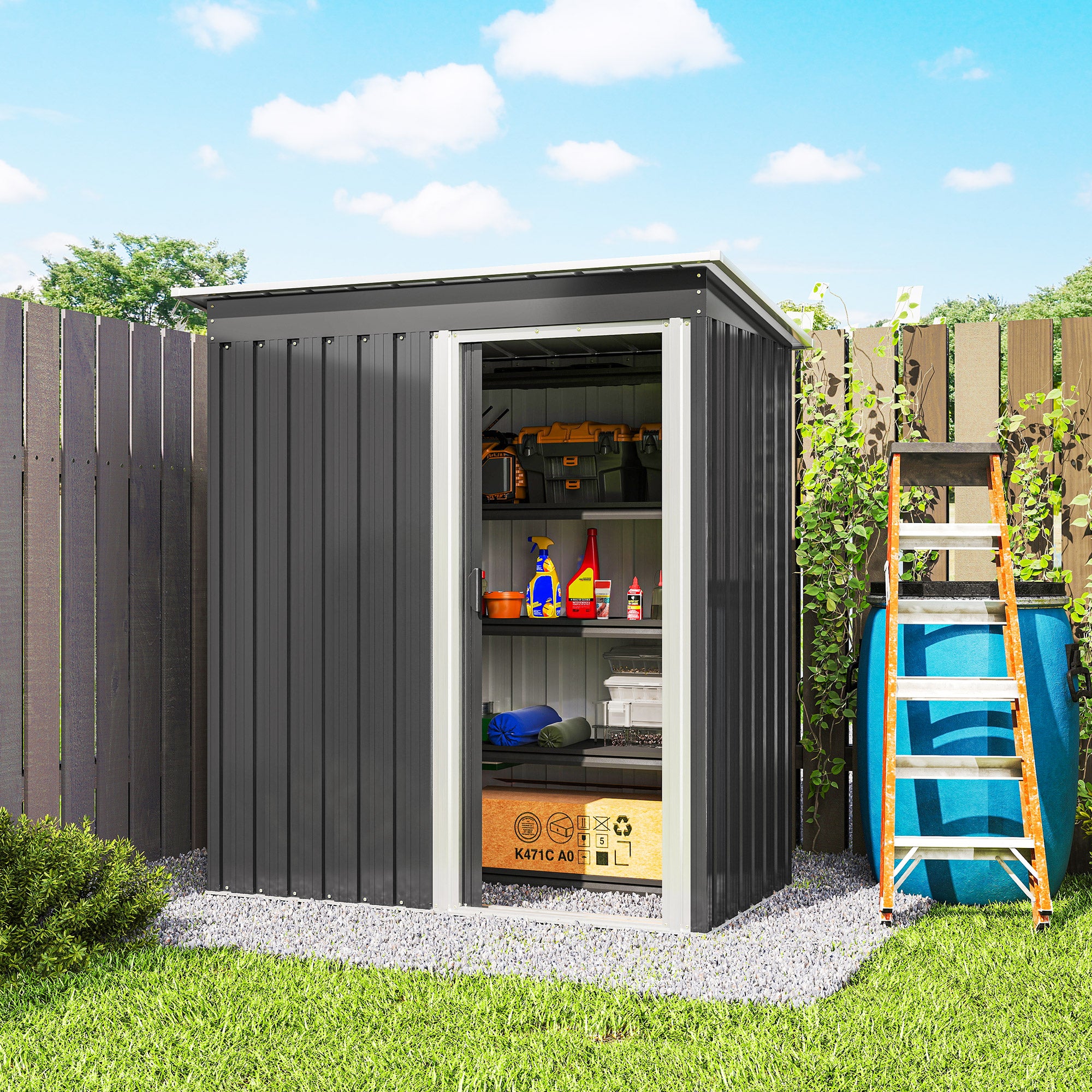 Outsunny 5 x 3ft Garden Storage Shed with Sliding Door and Sloped Roof Outdoor Equipment Tool Backyard, Black