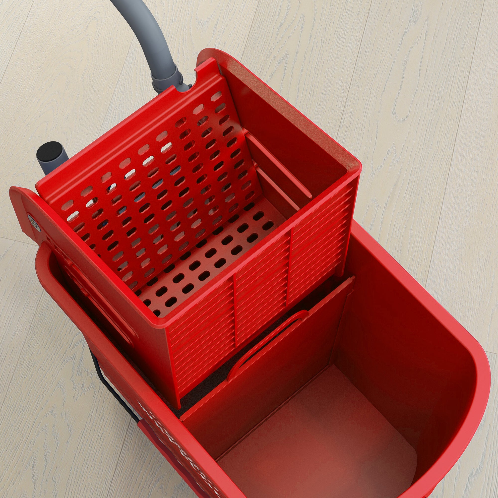 HOMCOM 20L Mop Bucket on Wheels, with Water Separation Panel - Red - North Peak Garden Furniture