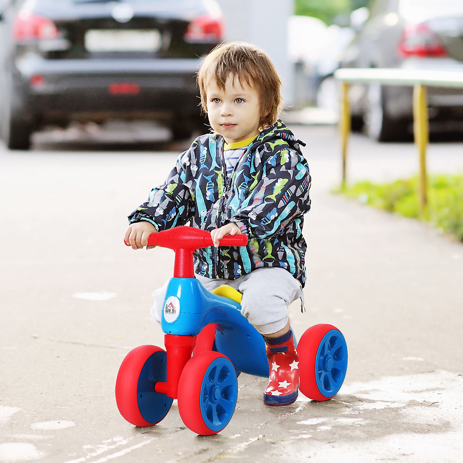HOMCOM Baby Balance Bike Toddler Training Walker Smooth Rubber Wheels Ride on Toy Storage Bin Gift for Boys Girls Blue Red - North Peak Garden Furniture