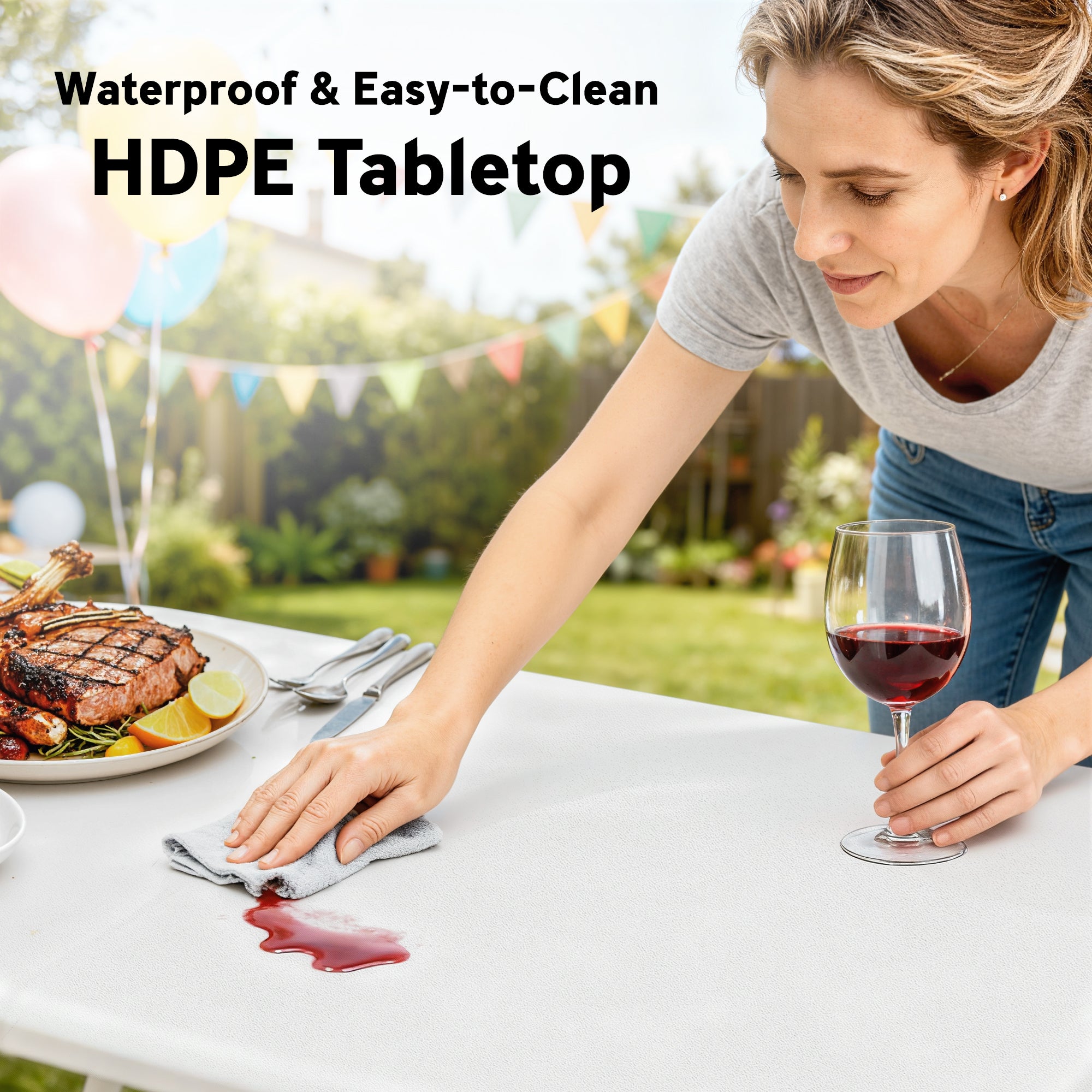 Outsunny 3 Piece 6ft Folding Picnic Table and Bench Set, Portable HDPE Camping Table and Chairs with Carrying Handles for Indoor Outdoor, Dining, Camping, Picnic, BBQ, Party, White