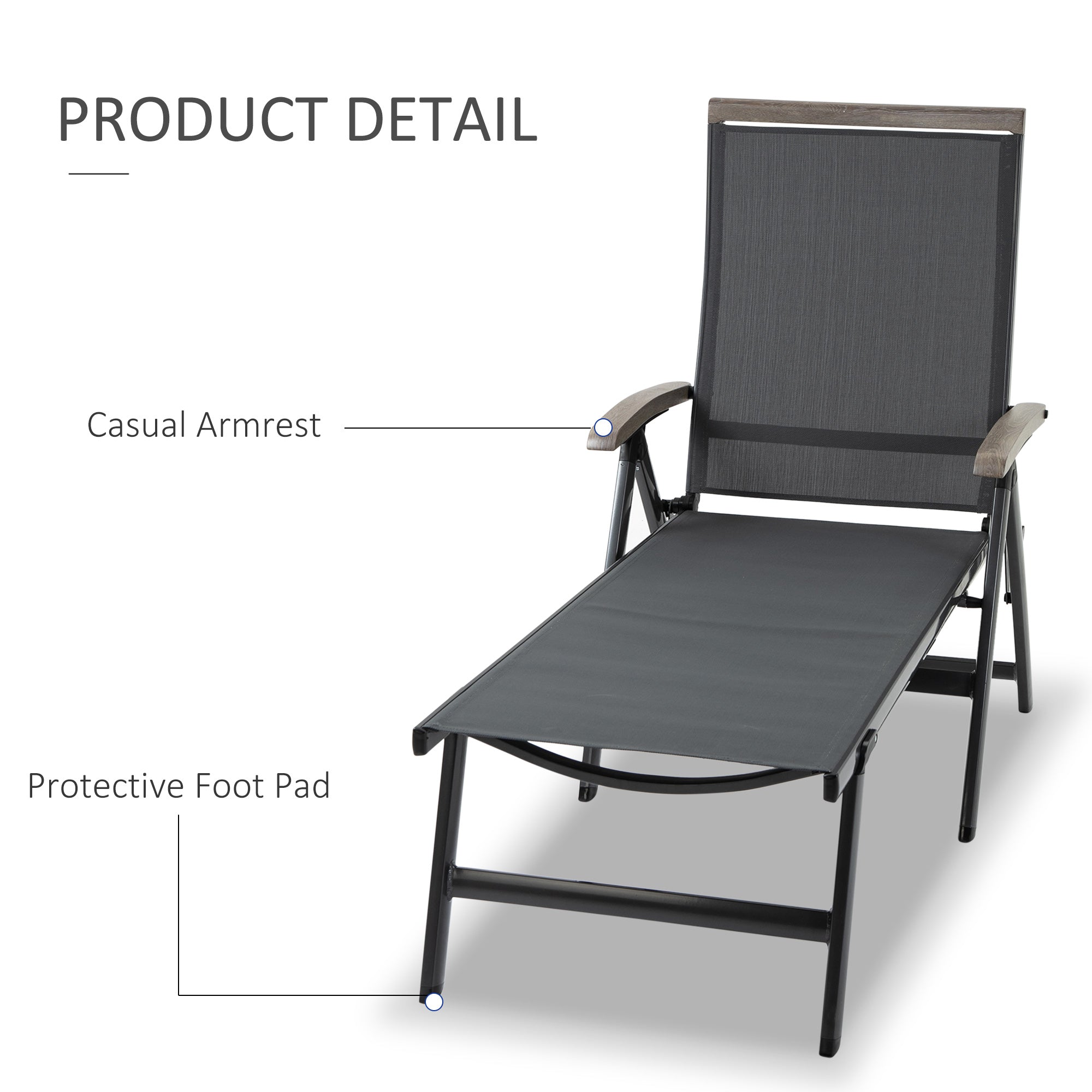 Outsunny Outdoor Folding Sun Lounger, 5-Position Adjustable Chaise Lounge Chair with Aluminium Frame for Patio, Pool and Garden, Grey - North Peak Garden Furniture