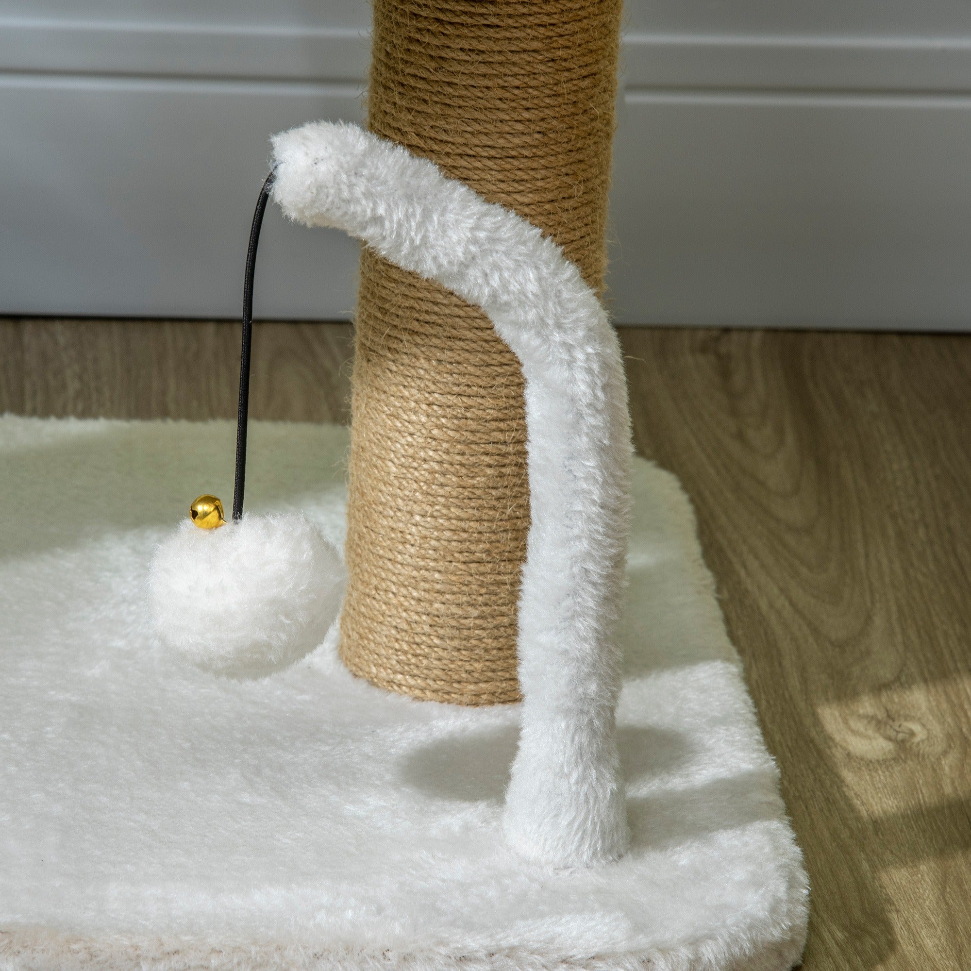 PawHut 42cm Indoor Cat Tree, with Toy Balls, Jute Scratching Post - White - North Peak Garden Furniture
