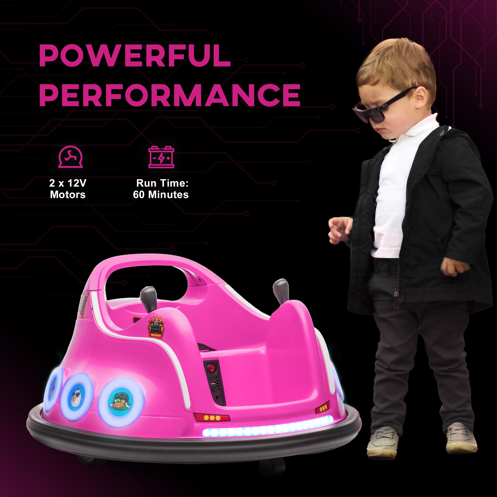 AIYAPLAY Angry Bird Licensed Waltzer Car, 12V Kids Bumper Car w/ Joysticks, Remote, Music LED Lights - Pink - North Peak Garden Furniture