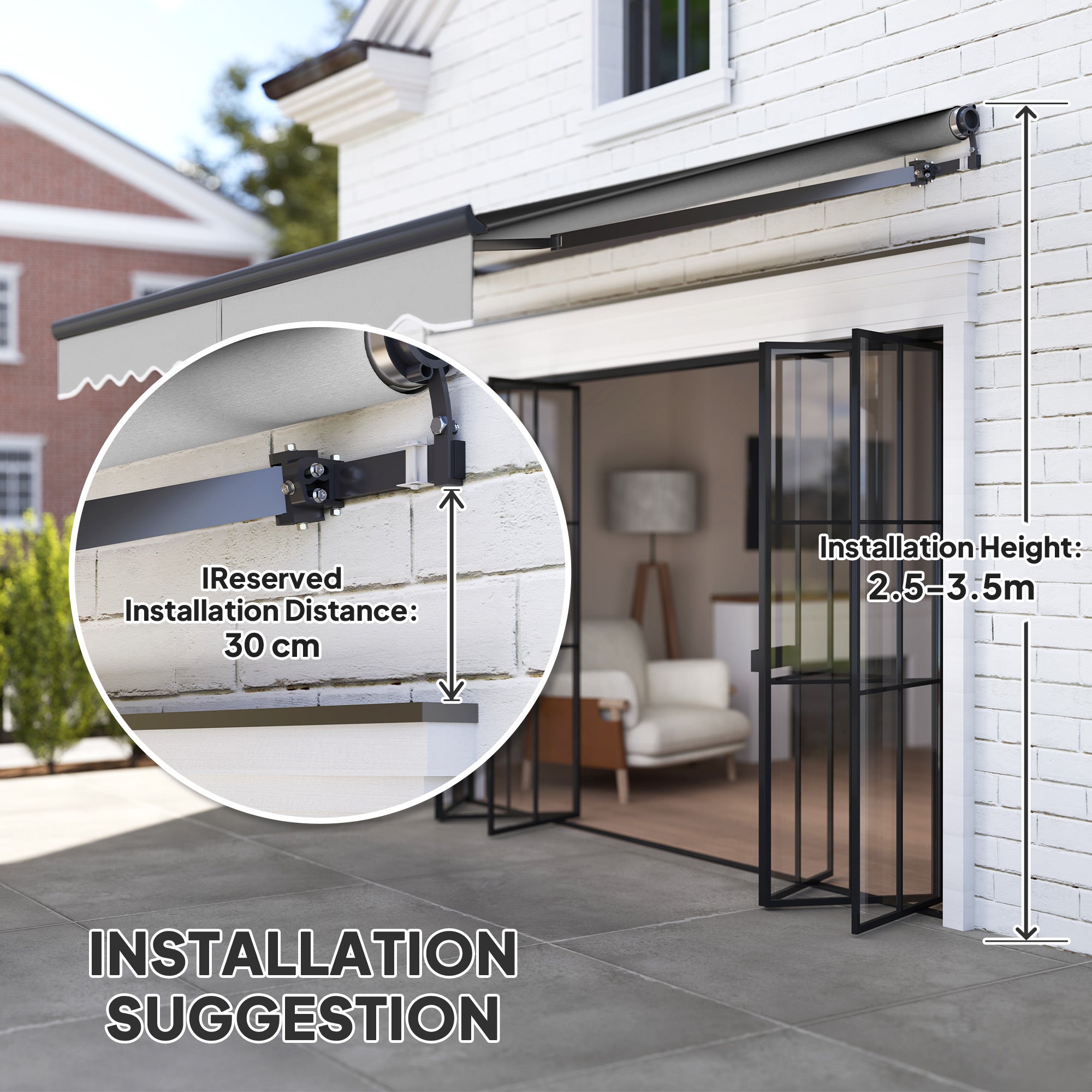 Outsunny 3 x 2.5m Electric Awning with Remote Controller, Aluminium Frame DIY Retractable Awning, UV30+ Sun Shade Canopy for Garden Patio Deck Door Window, Light Grey - North Peak Garden Furniture