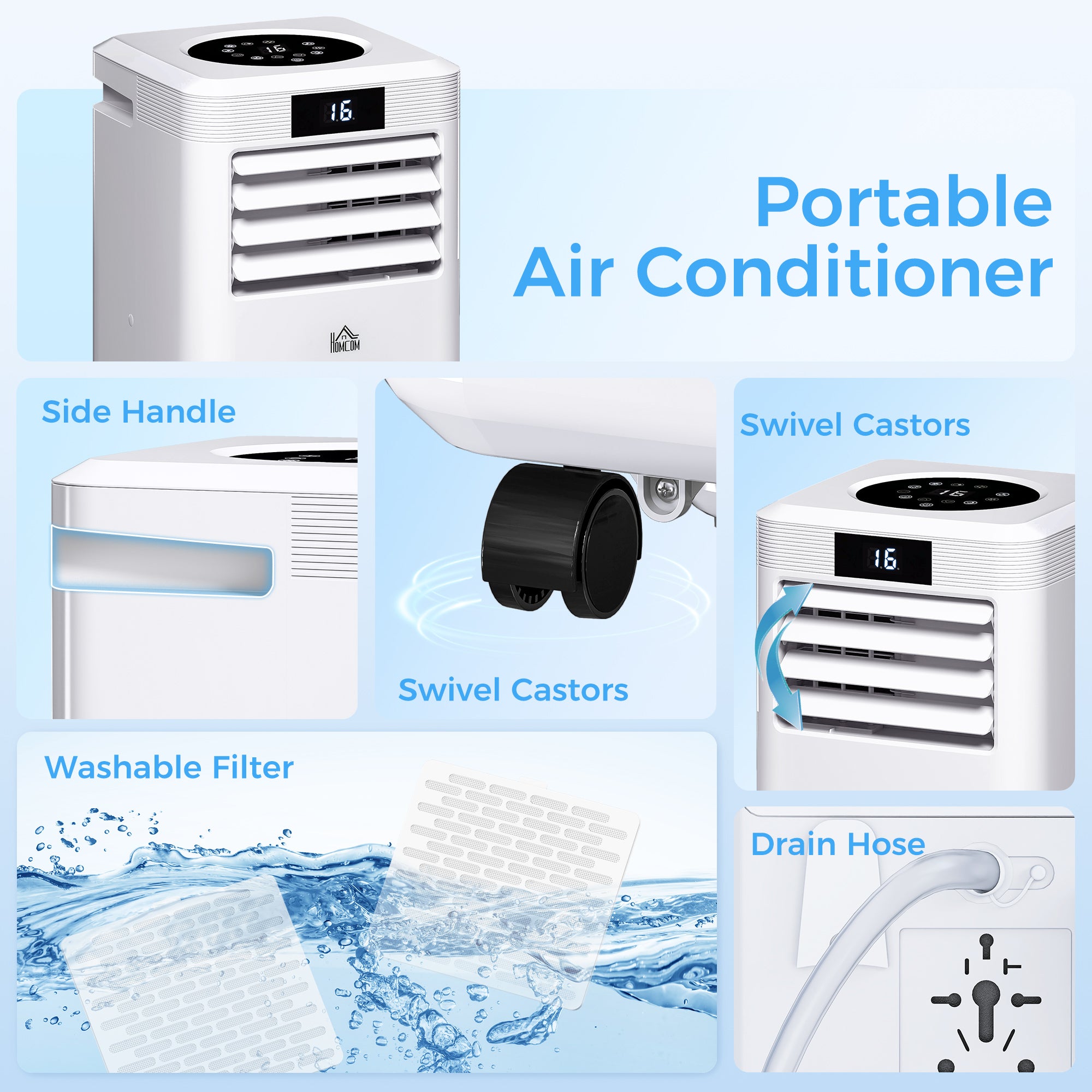 HOMCOM 10000 BTU Air Conditioning Unit, 3-in-1 Portable Air Conditioner, Dehumidifier, Cooling Fan with Remote Control, Digital Display, 2 Speeds, 24H Timer, Window Venting Kit, 22m²