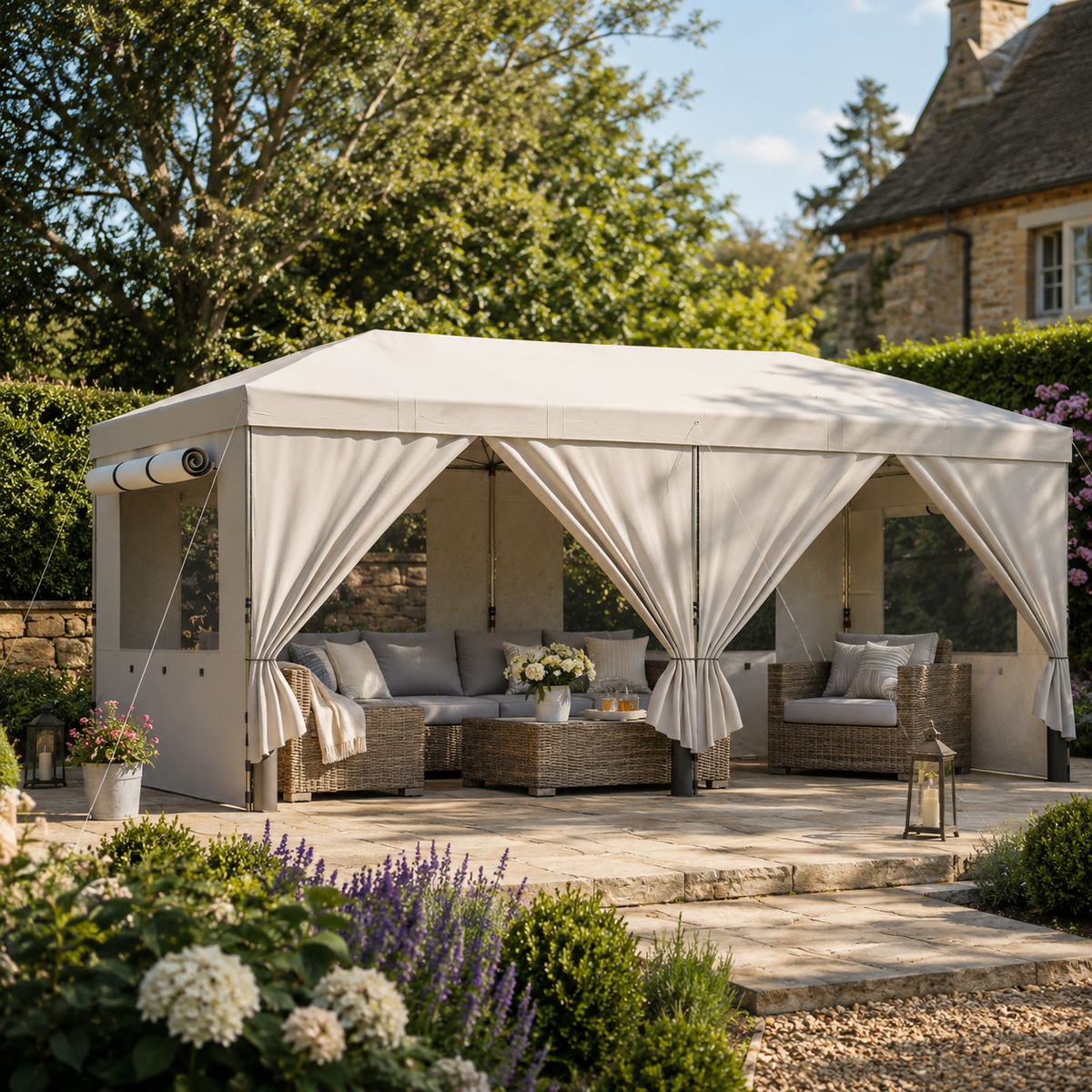 Outsunny 3 x 6 m Pop Up Canopy with UV50+ Protection Garden Gazebo with 6 Sidewalls, White