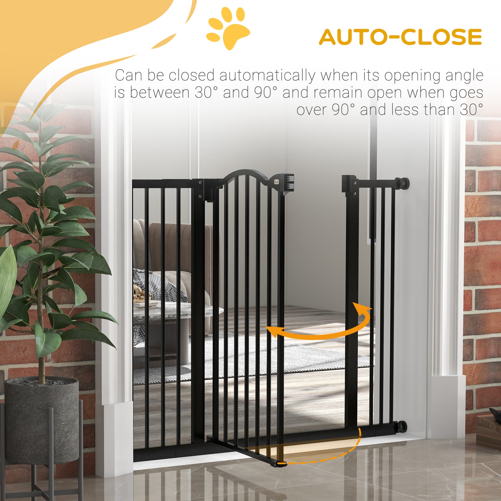 PawHut Metal 74-100cm Adjustable Pet Gate Safety Barrier w/ Auto-Close Door Black - North Peak Garden Furniture