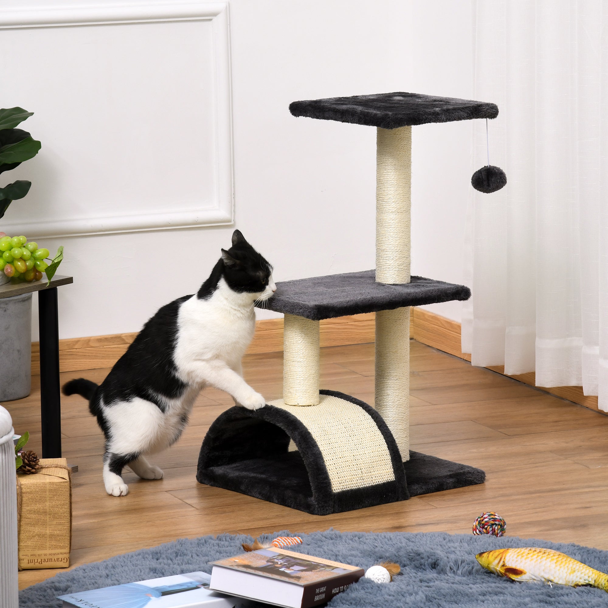 PawHut 72cm Cat Tree with Scratching Post, Pad for Indoor Cats - Black