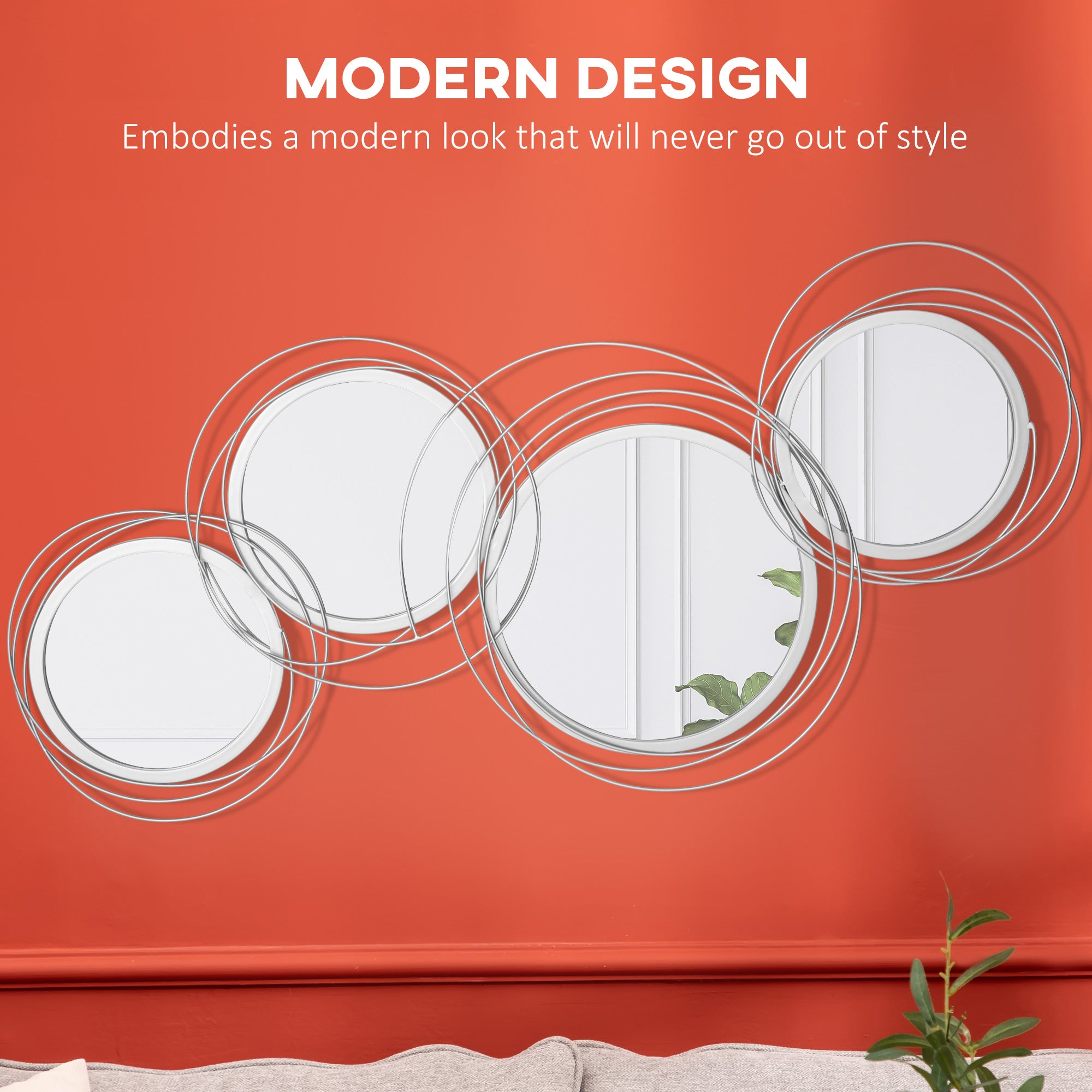 HOMCOM Metal Wall Art Modern Decorative Mirror Decor Hanging Home Wall Sculptures for Living Room Bedroom Dining Room, Silver - North Peak Garden Furniture