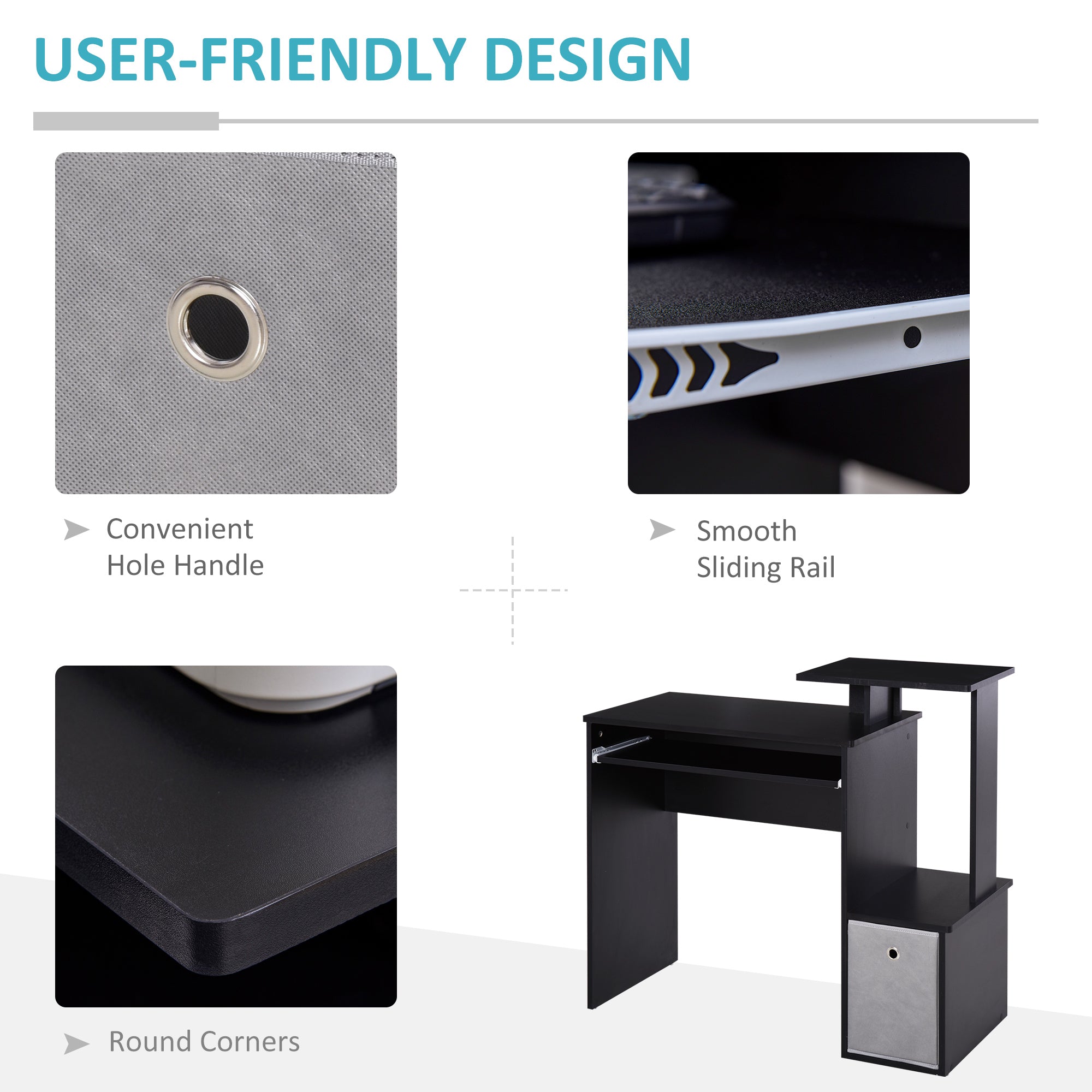 HOMCOM Computer Desk with Sliding Keyboard Tray Storage Drawer Shelf Home Office Workstation Black - North Peak Garden Furniture