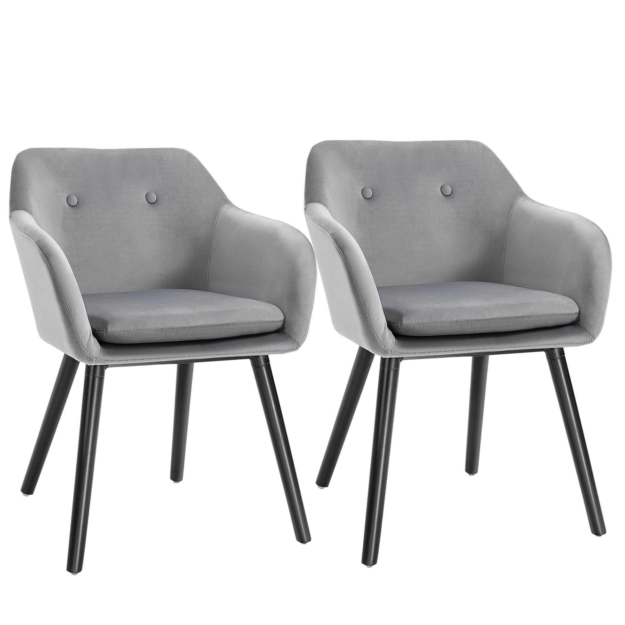 HOMCOM Dining Chairs Set of 2 Modern Upholstered Fabric Velvet-Touch Leisure Chairs with Backrest and Armrests, Lounge Reception Chairs for Home Office Kitchen Counter, Grey