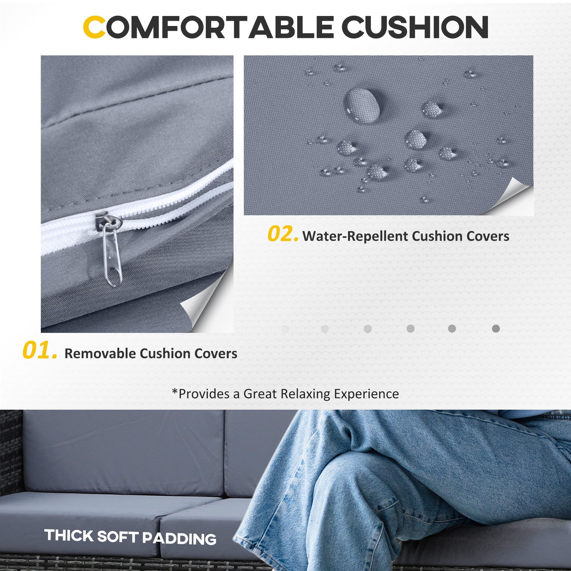 Outsunny 3 Seater All Weather Outdoor Sofa, Garden Rattan Sofa with Cushions and Mental Frame, Grey