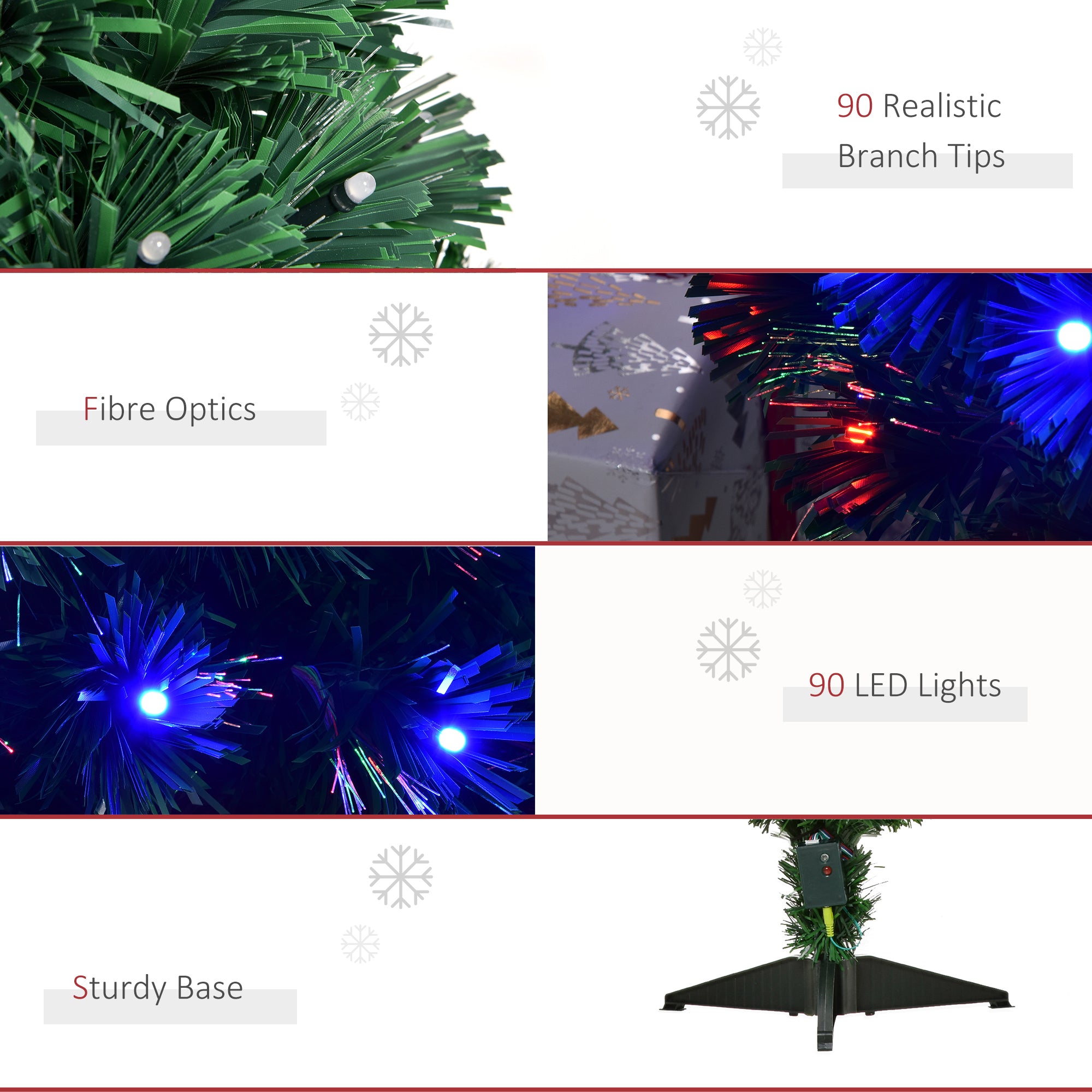 HOMCOM 3 Feet Prelit Artificial Christmas Tree with Multi-Coloured Fiber Optic LED Light, Holiday Home Xmas Decoration, Green - North Peak Garden Furniture