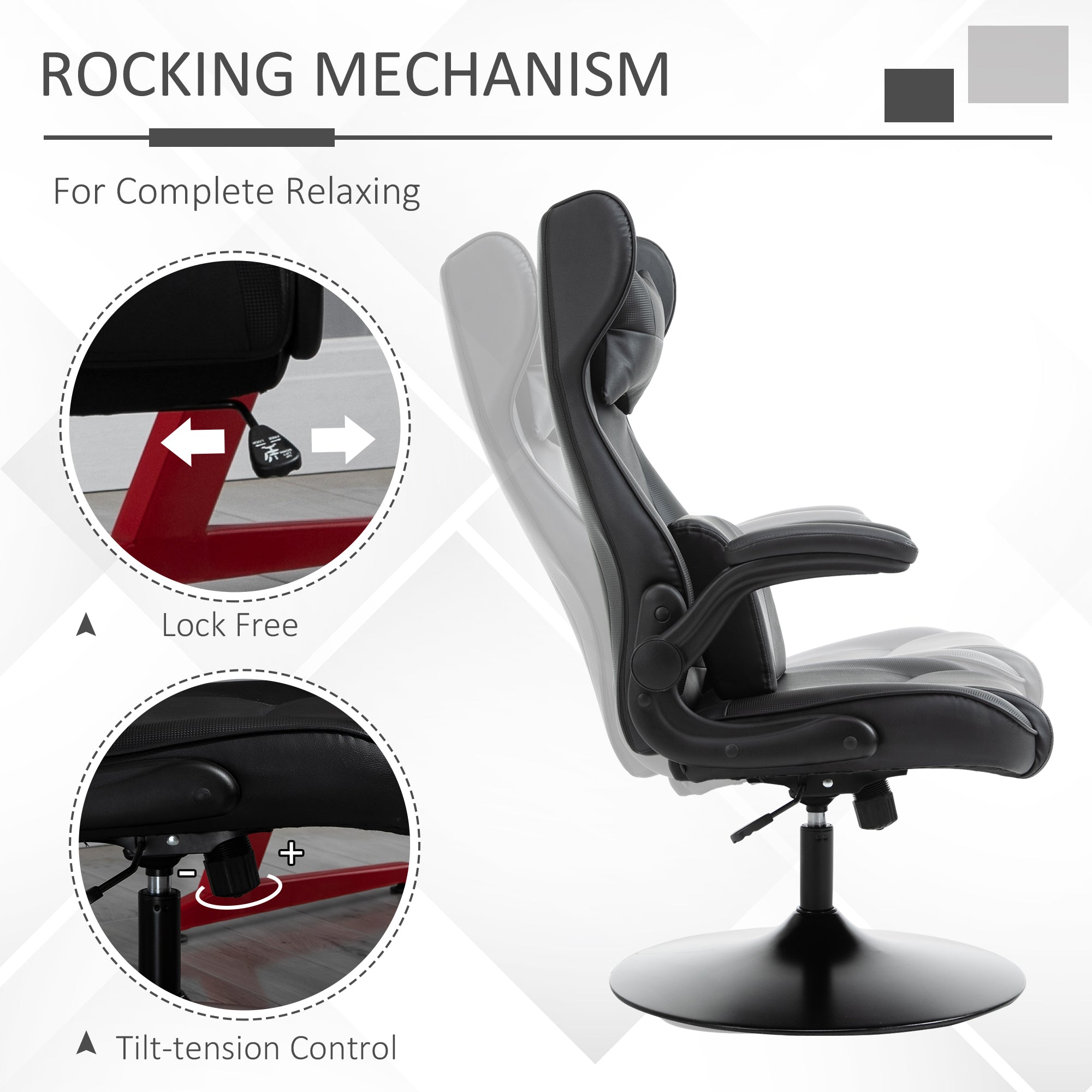 Vinsetto Video Game Chair with Lumbar Support, Racing Style Home Office Chair, Computer Chair with Swivel Base, Flip-up Armrest and Headrest, Black - North Peak Garden Furniture