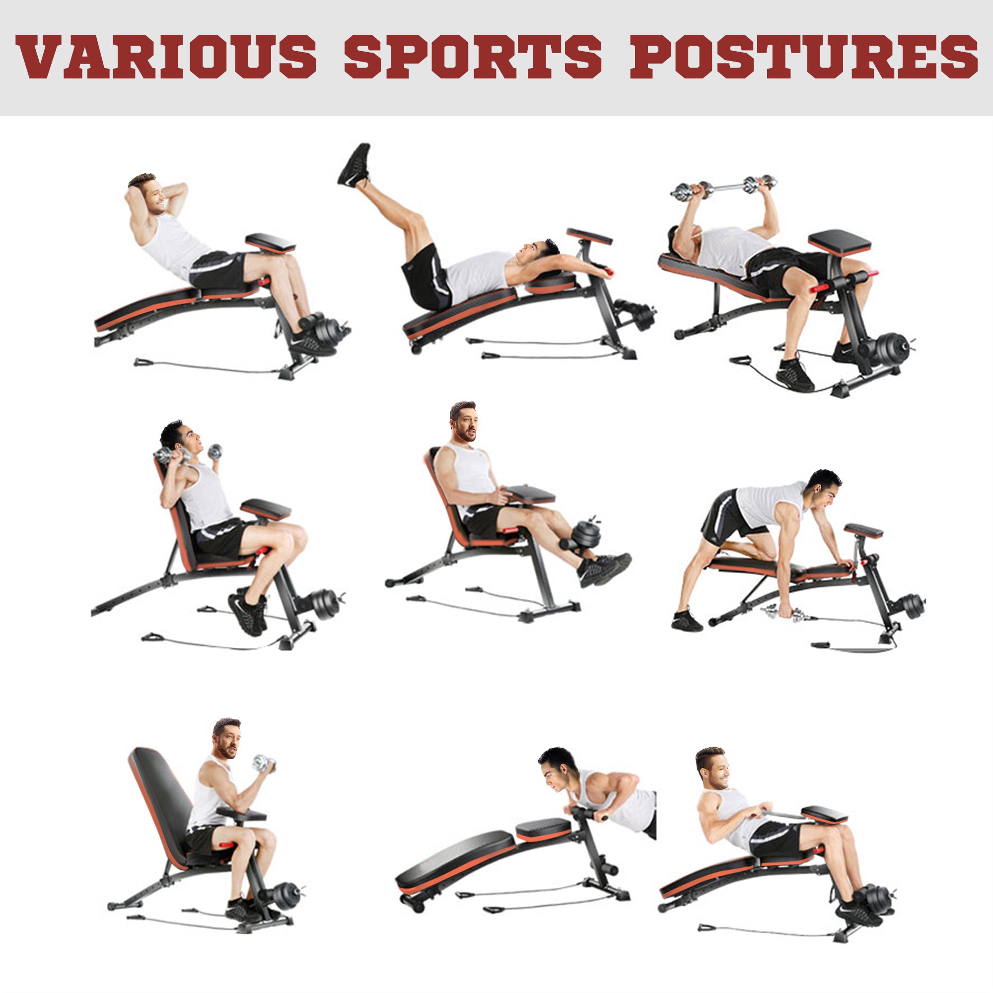 HOMCOM Foldable Weight Bench, Adjustable Strength Training Sit Up Ab Bench Incline/Decline, Red