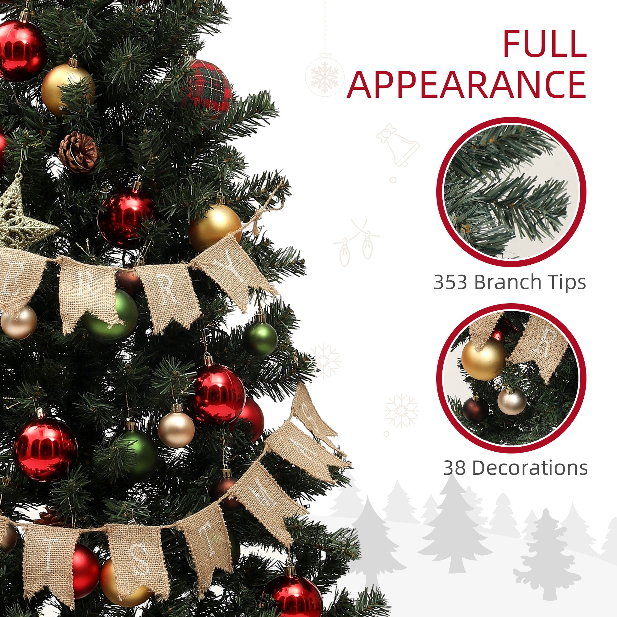 HOMCOM 5ft Pre-Lit and Xmas Tree with Decorations - North Peak Garden Furniture