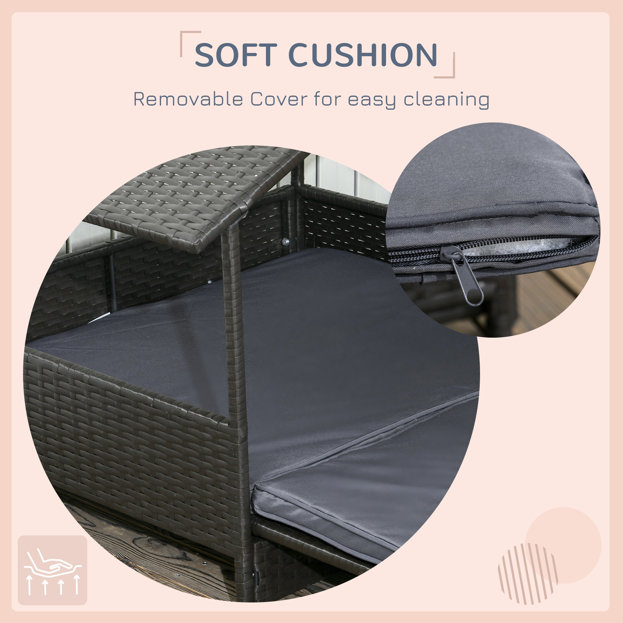 PawHut Extendable Elevated Dog Bed, Rattan Dog House w/ Water-Resistant Roof, Removable Cushion, for Small, Medium Dogs - Grey - North Peak Garden Furniture