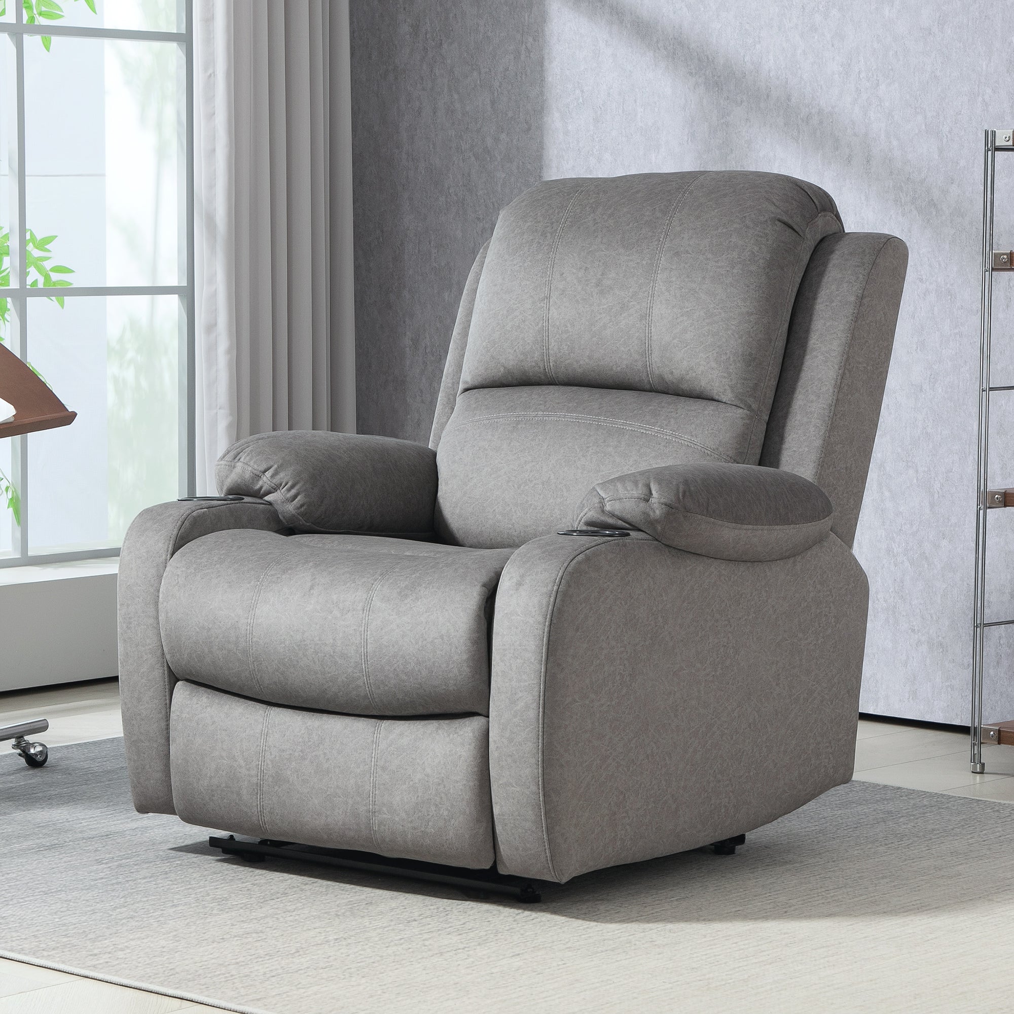 HOMCOM Microfibre Manual Reclining Armchair, with Footrest - Grey - North Peak Garden Furniture