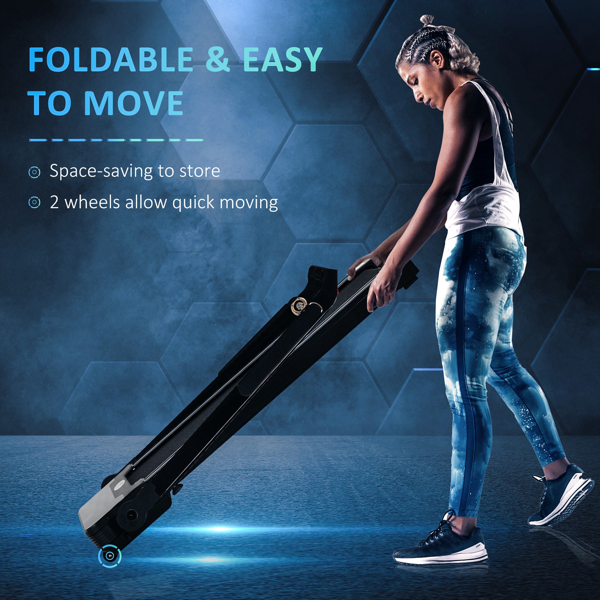 HOMCOM Folding Treadmill, 1.85HP Installation-Free Walking Jogging Running Machine, 12KM/H with 12 Pre-Programs and LED Display for Home Gym Office - North Peak Garden Furniture