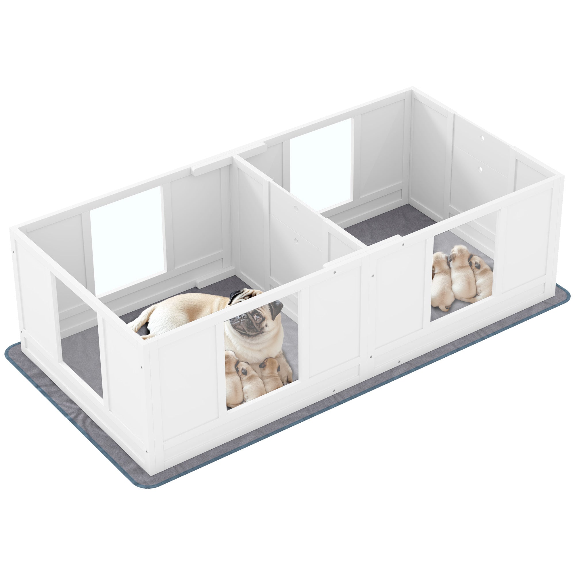 PawHut Two Room Design Whelping Box for Dogs with Whelping Pad, Clear Panels, Adjustable Entrance, for Small Dogs, 164 x 80cm