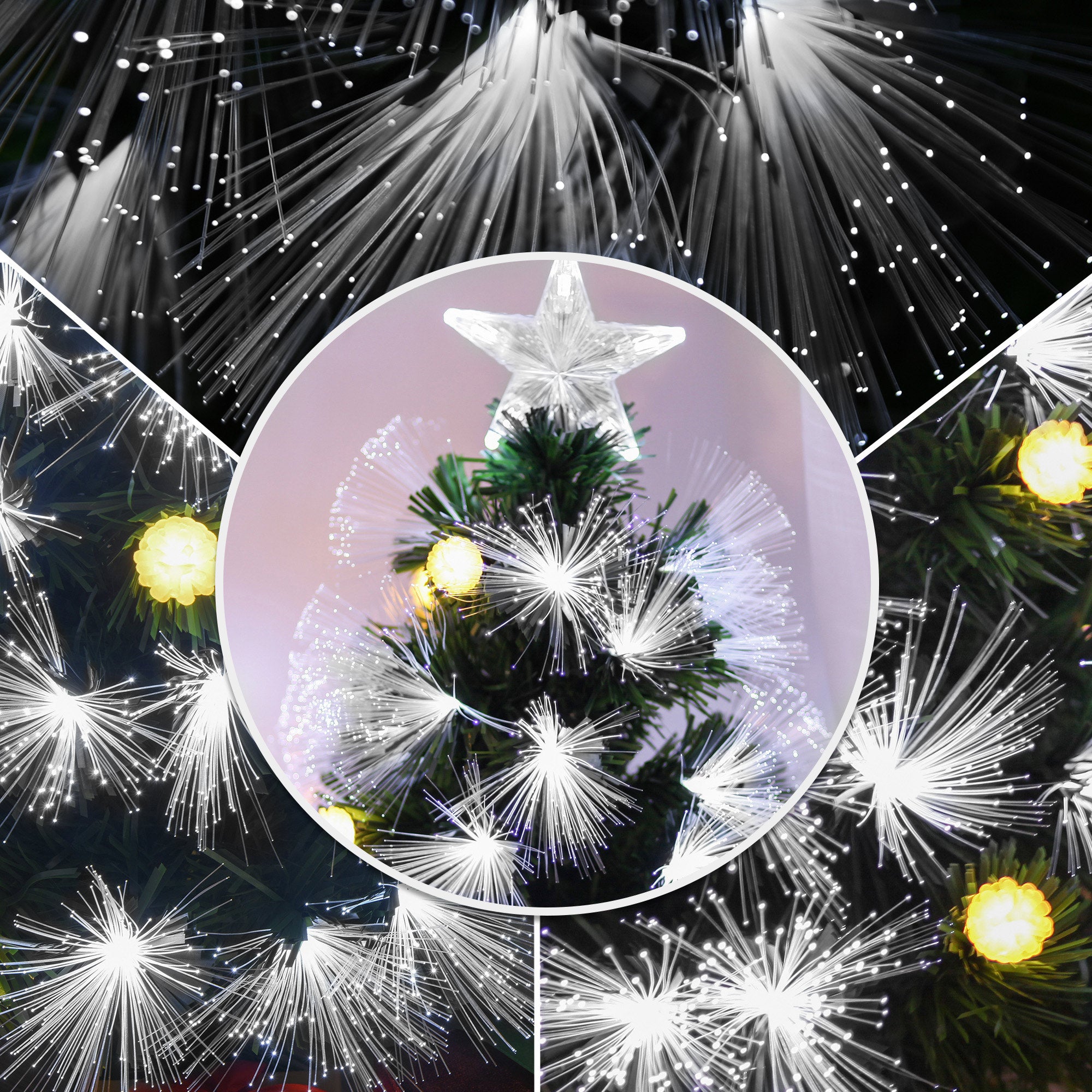 HOMCOM 3ft White Light Artificial Christmas Tree w/ 90 LEDs Star Topper Tri-Base Full Bodied Seasonal Decoration Pre-Lit Home - North Peak Garden Furniture