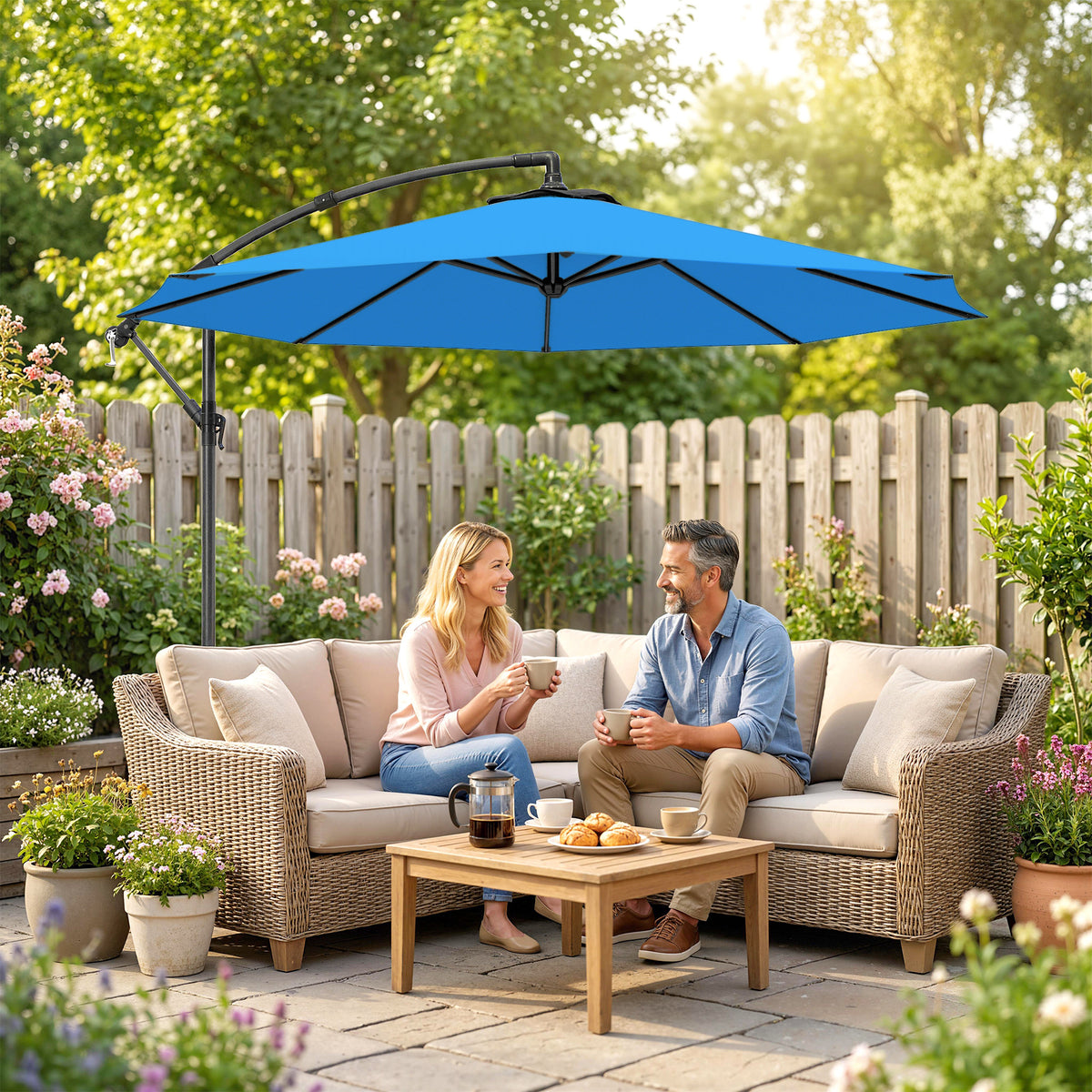 Outsunny 3m Overhanging Cantilever Parasol, with Cross Base - Blue