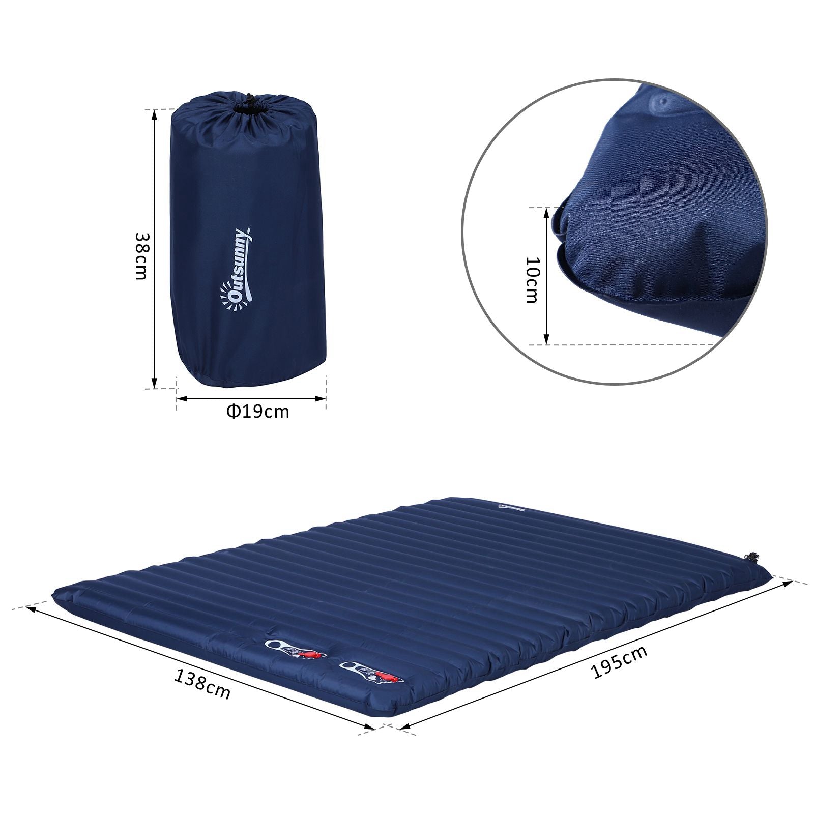 Outsunny Camping Mattress, Self-Inflating, Comfortable for 2/3 People, Durable PVC, Green