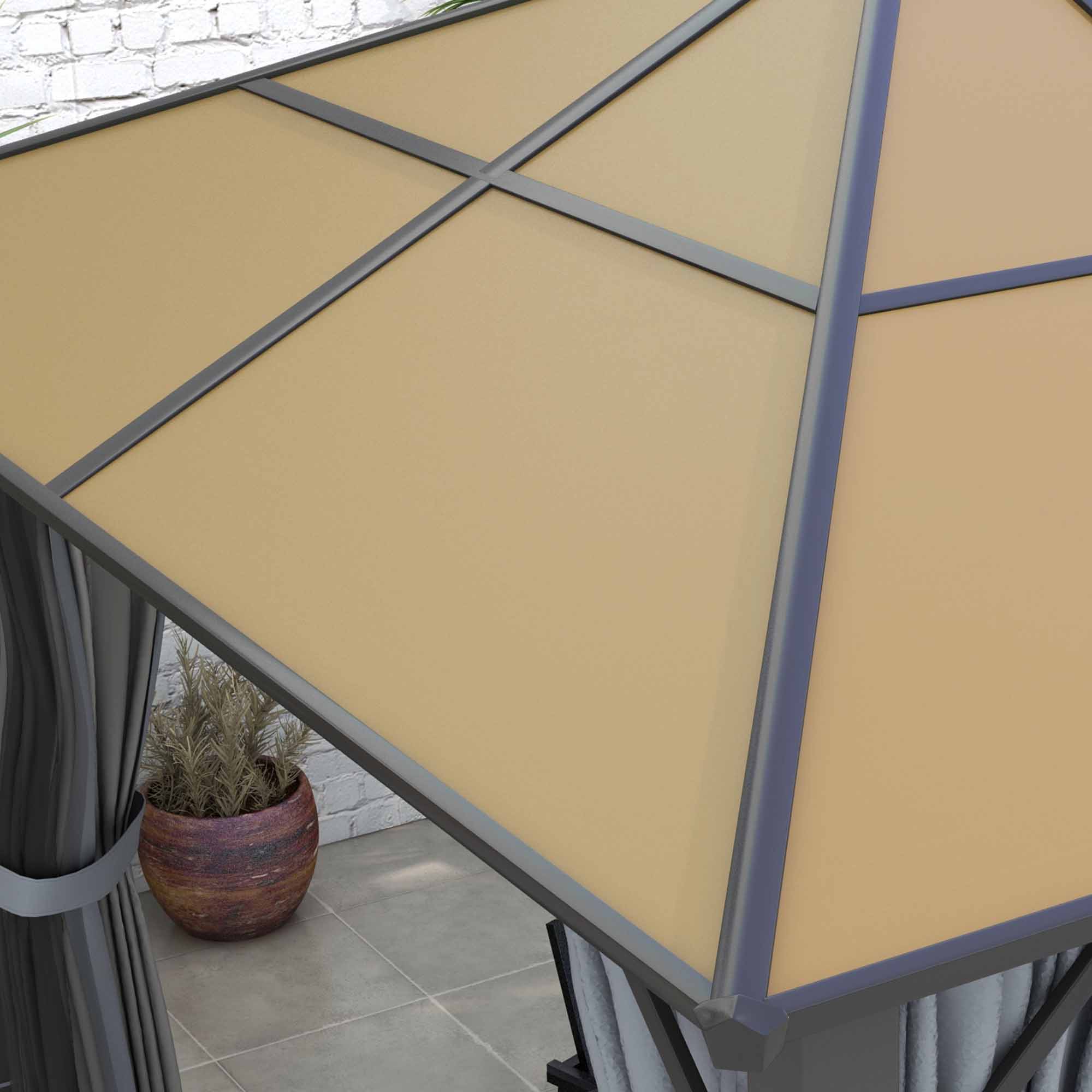 Outsunny 3 x 3.6m Garden Aluminium Gazebo Hardtop Roof Canopy Marquee Party Tent Patio with Mesh Curtains & Side Walls - Grey - North Peak Garden Furniture