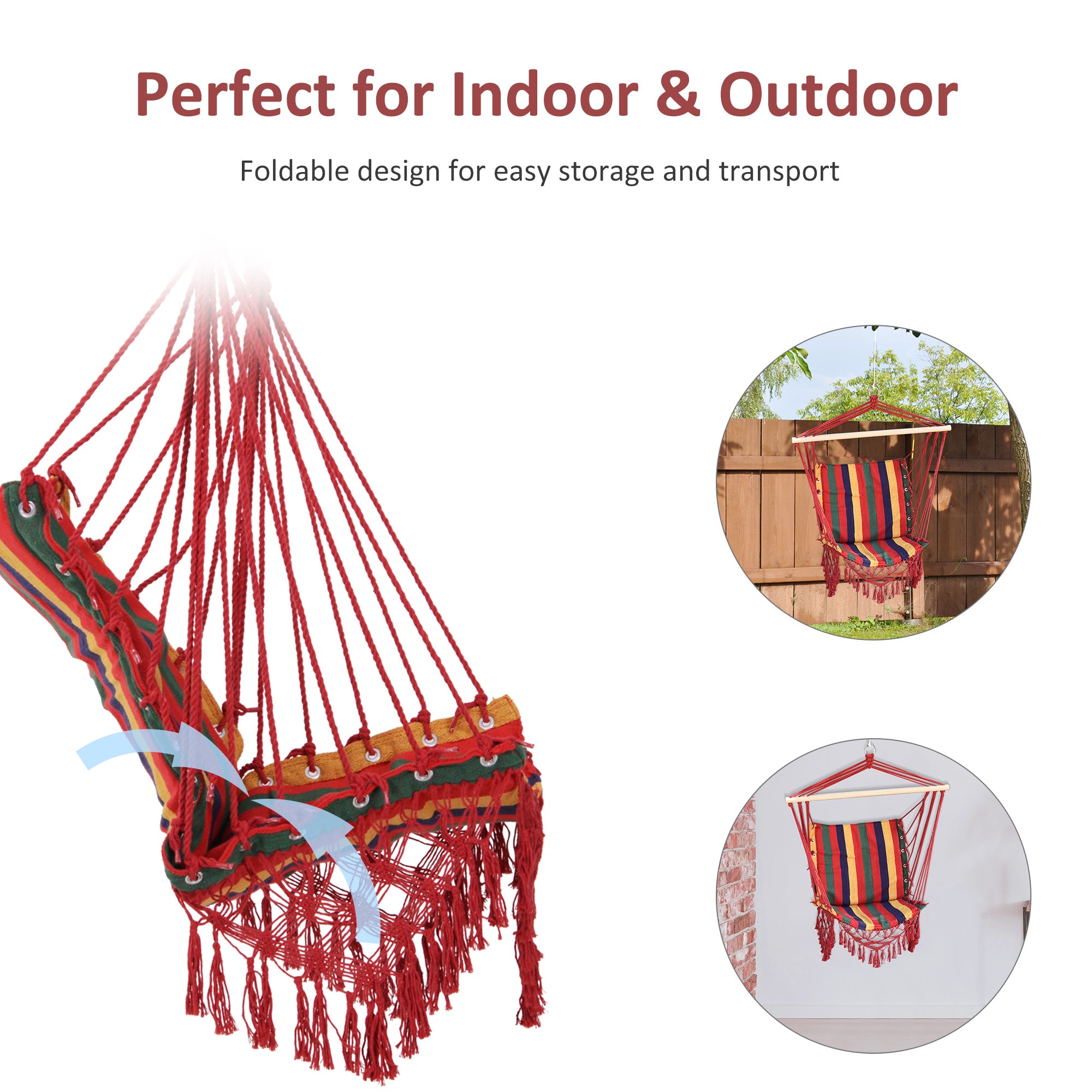 Outsunny Hammock Chair Swing Colourful Striped Tree Hanging Seat Porch Indoor Outdoor Fabric Garden Furniture - North Peak Garden Furniture