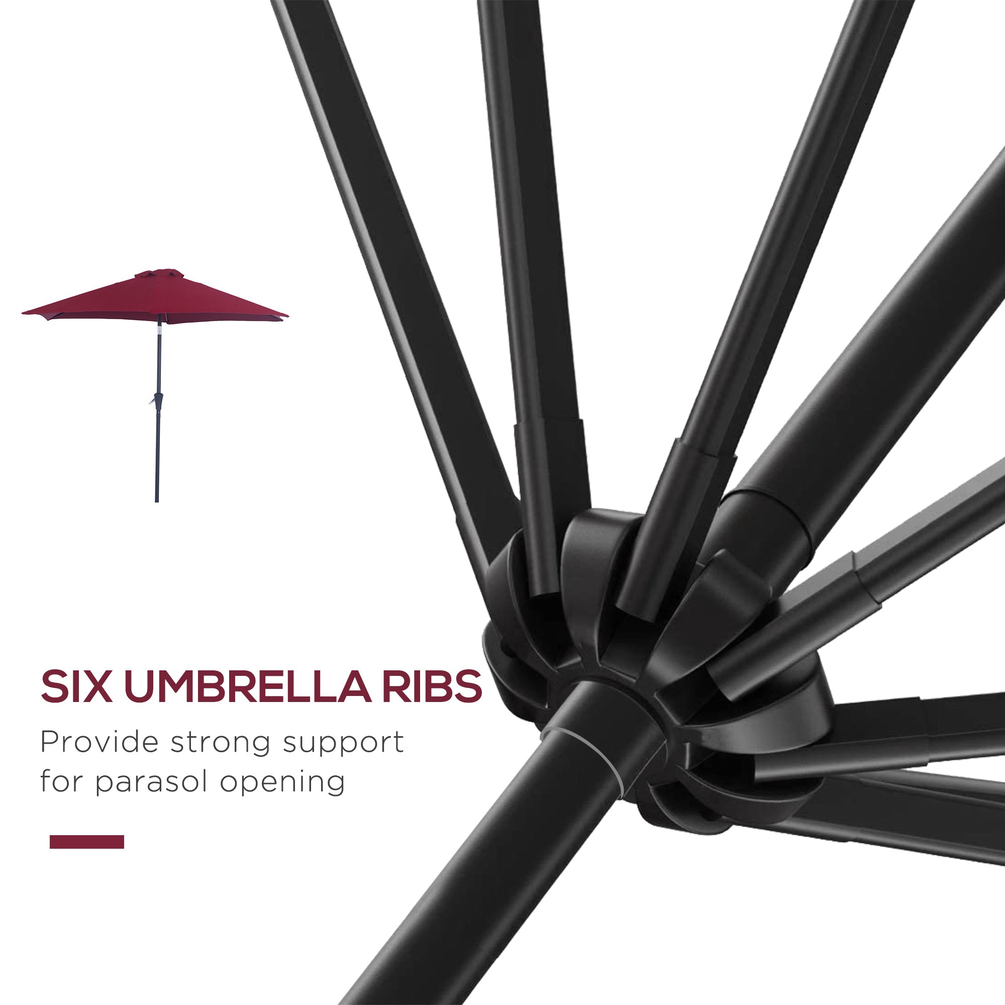 Outsunny Tilting Garden Parasol: Crank-Operated Sun Shade with Aluminium Frame, Wine Red, 2.7M