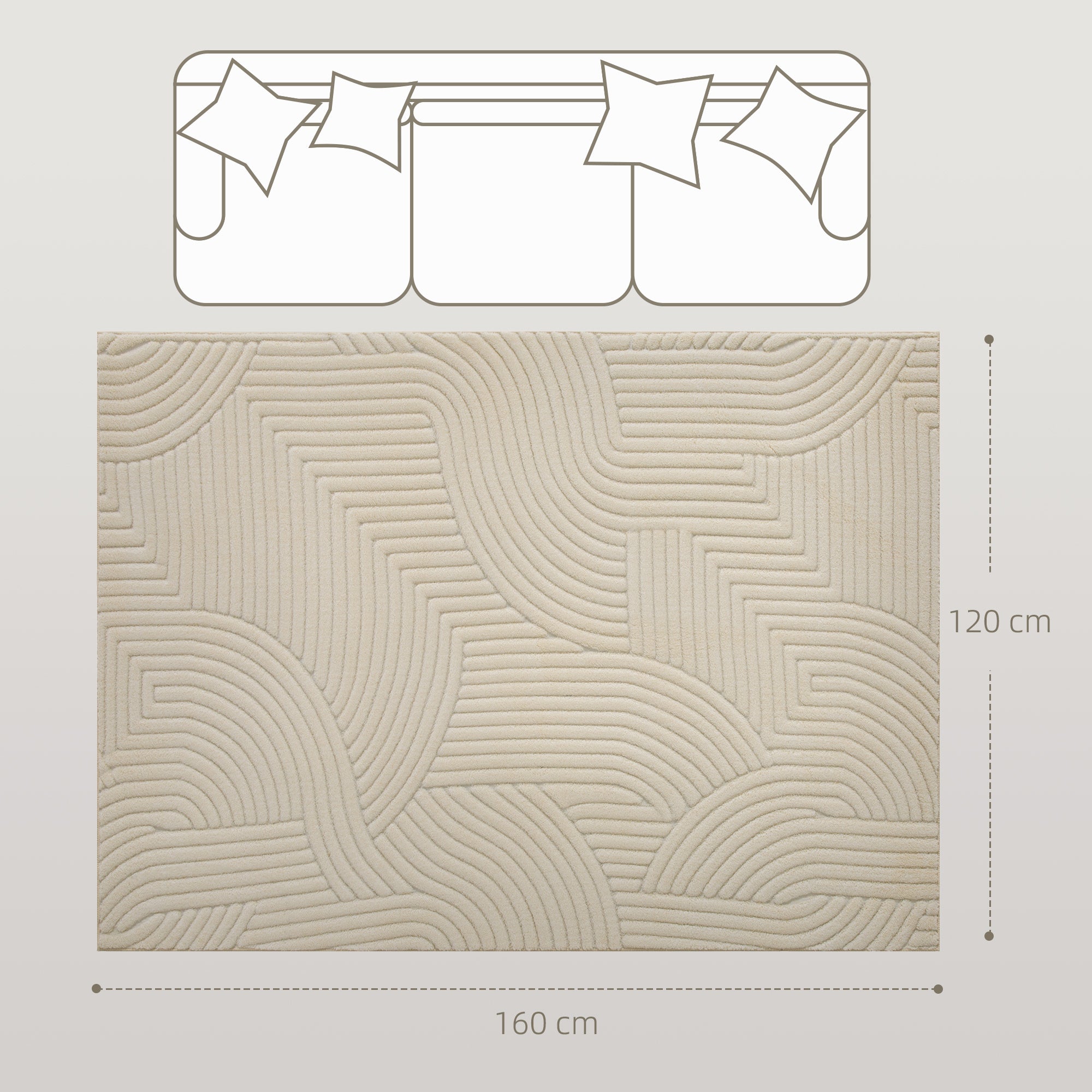HOMCOM Modern Geometric Rug, Thick & Plush, Non-Slip, 160 x 120 cm – Cream, Living Room/Bedroom/Office