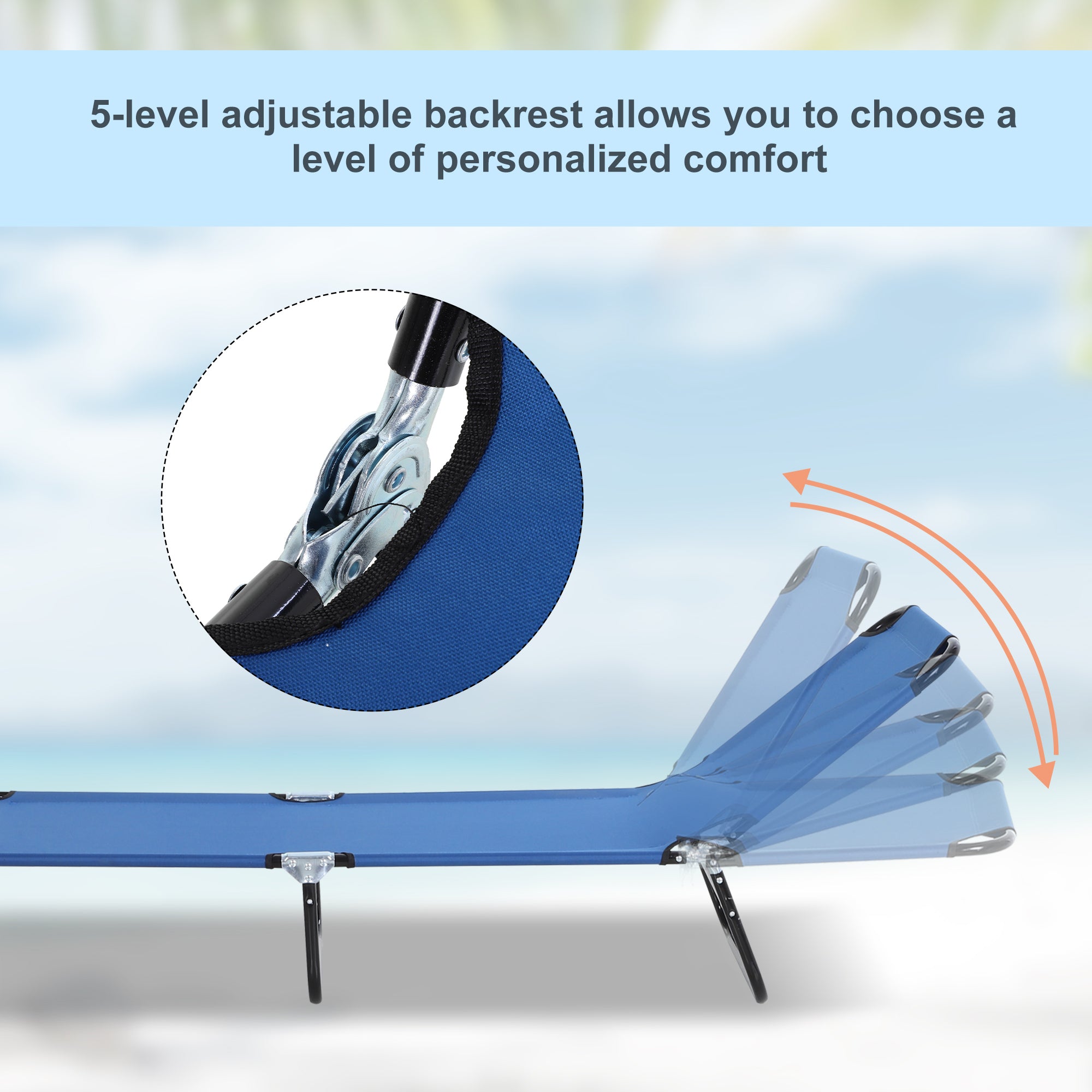 Outsunny Folding Sun Lounger: Adjustable 5-Position Backrest, Lightweight Poolside & Sunbathing Recliner, Blue