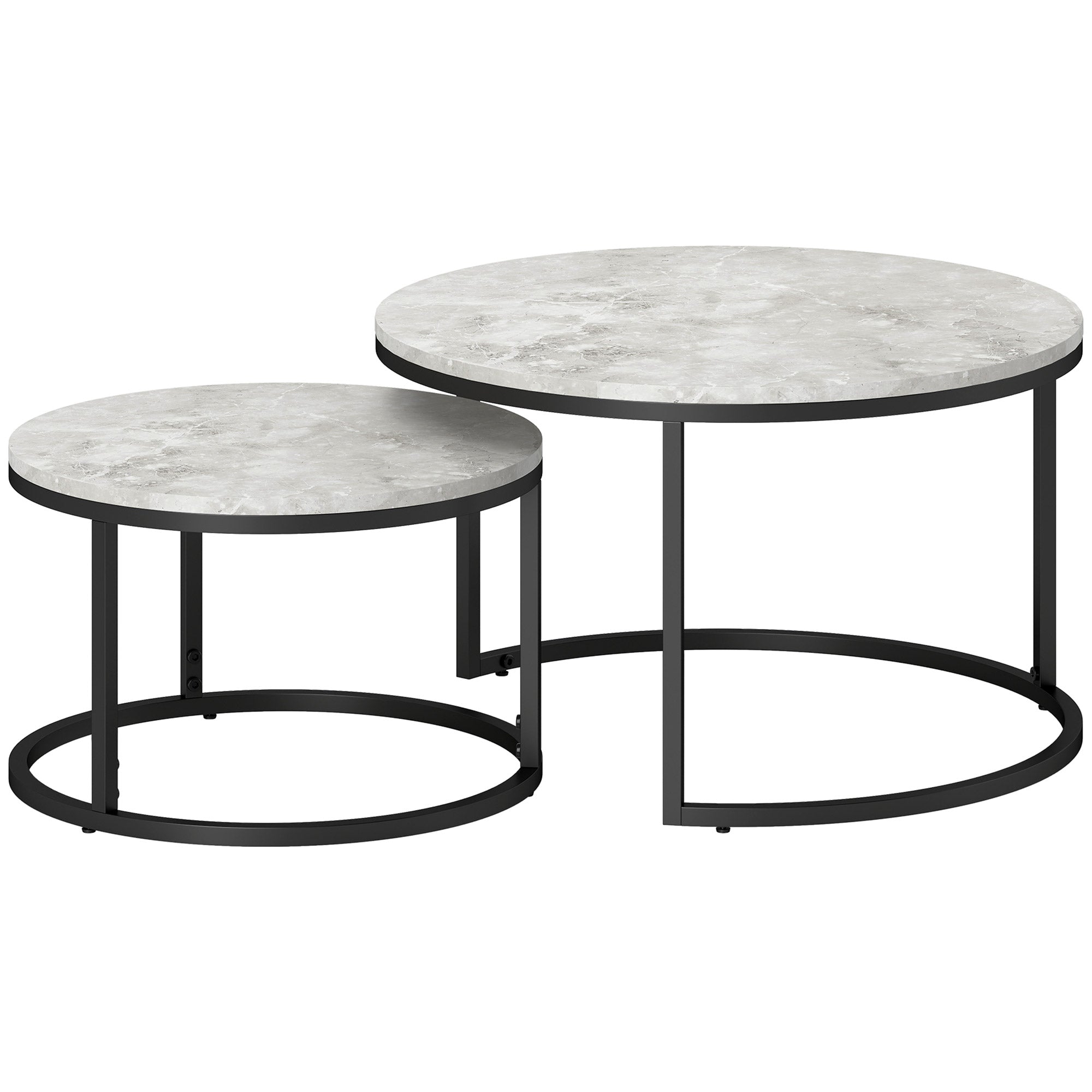 HOMCOM Set of Two Marble-Effect Stacking Tables - Wood Grey - North Peak Garden Furniture