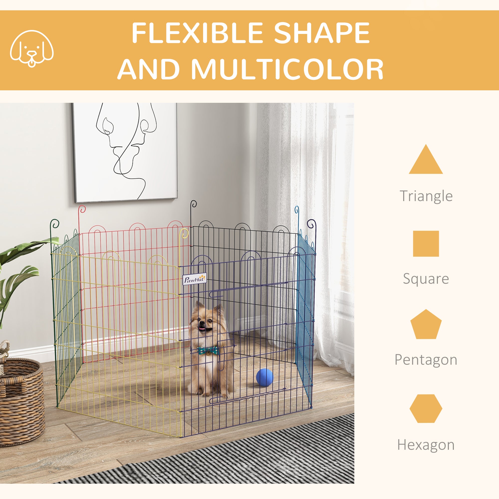 PawHut Pet Playpen Crate, with Six Panels, Door, for Indoors and Outdoors - North Peak Garden Furniture