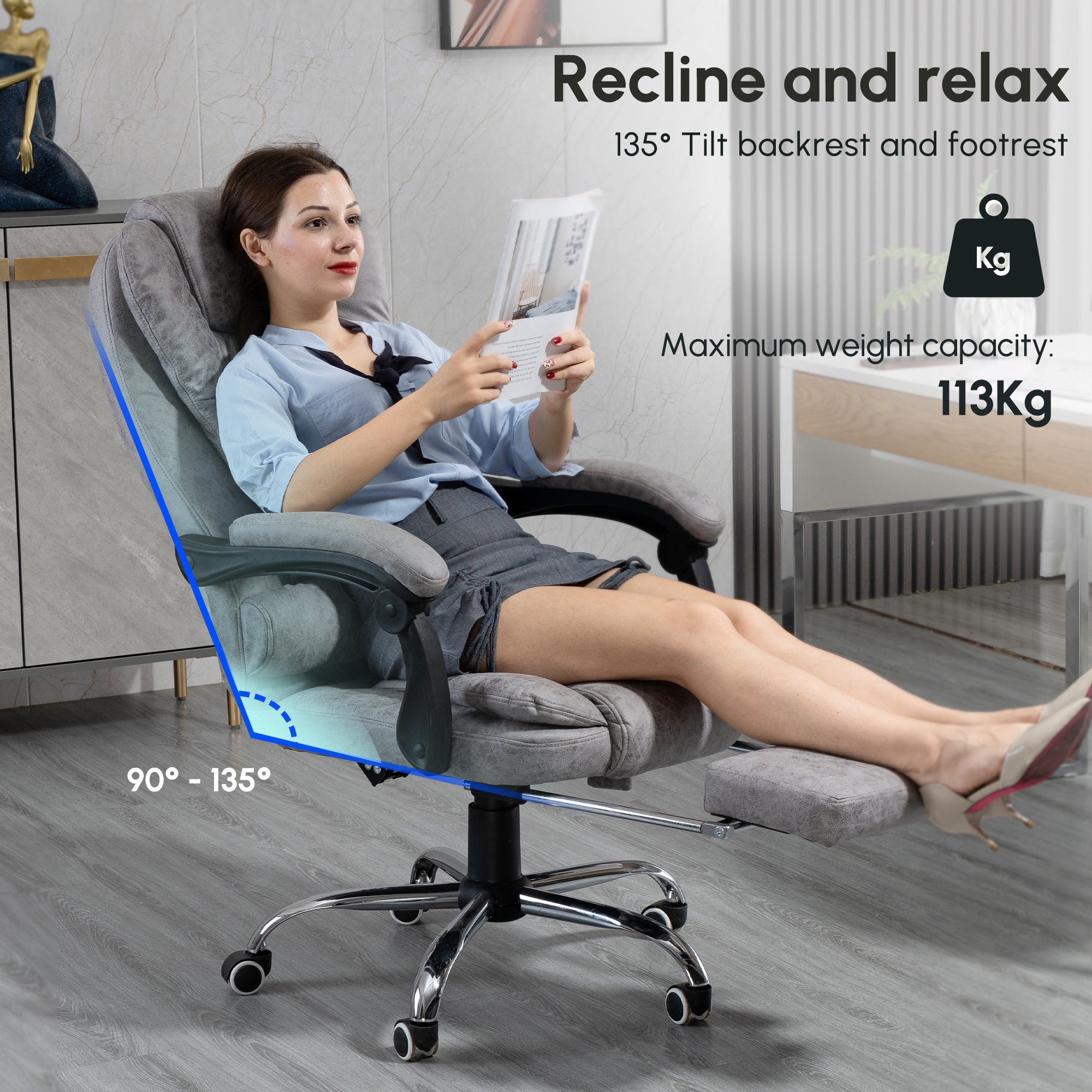 Vinsetto Heated 6 Points Vibration Massage Executive Office Chair Adjustable Swivel Ergonomic High Back Desk Chair Recliner with Footrest Grey - North Peak Garden Furniture