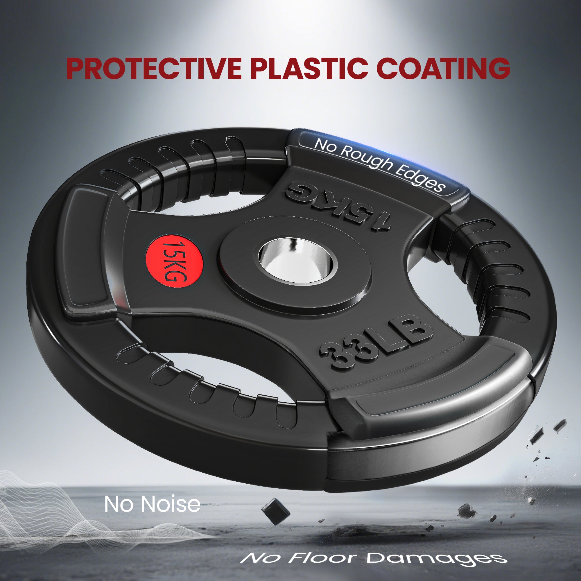 SPORTNOW Olympic Weight Plates, 2"/5cm Weight Disc Pair with Tri-Grips, 2 x 15kg Dumbbell Plates for Weightlifting and Strength Training Home Gym Fitness Workout, Black