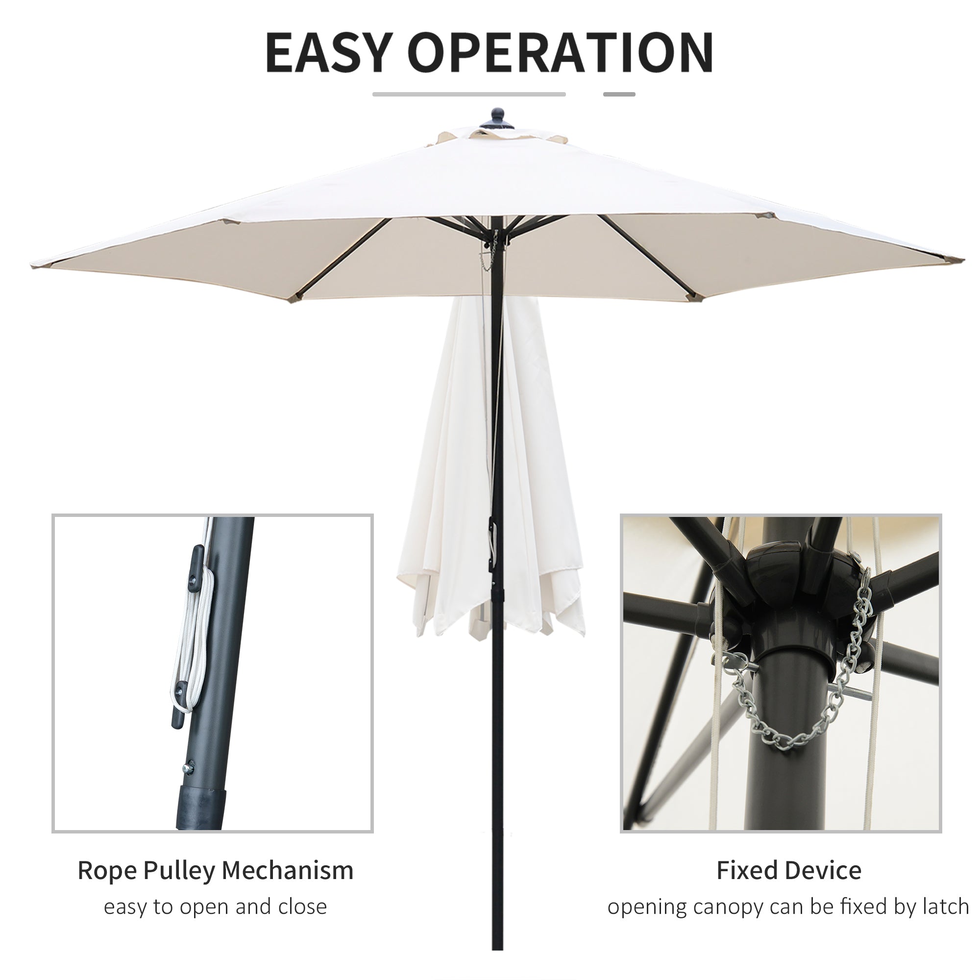 Outsunny 2.8m Garden Parasol Umbrella, Round Outdoor Market Table Umbrella Sun Shade Canopy, Off-White