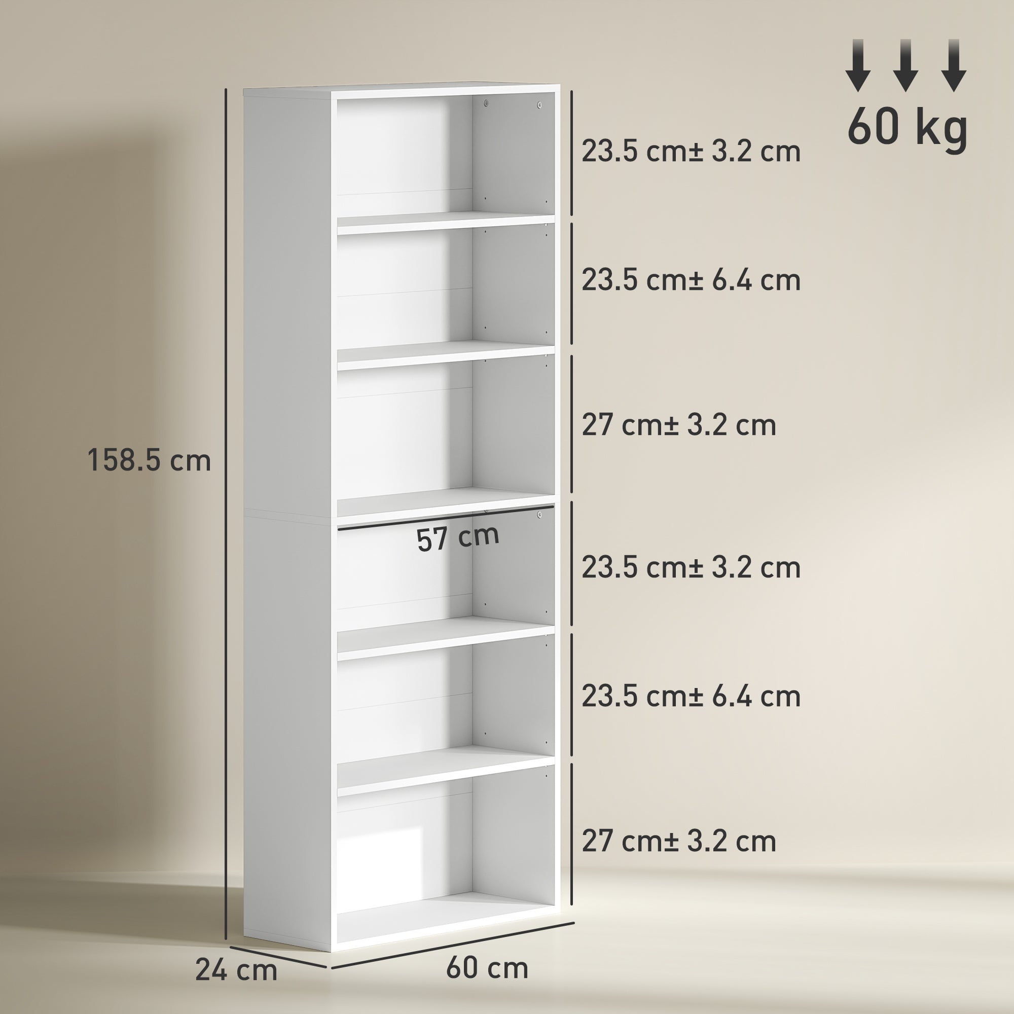 HOMCOM Six Shelf Bookcase - White - North Peak Garden Furniture