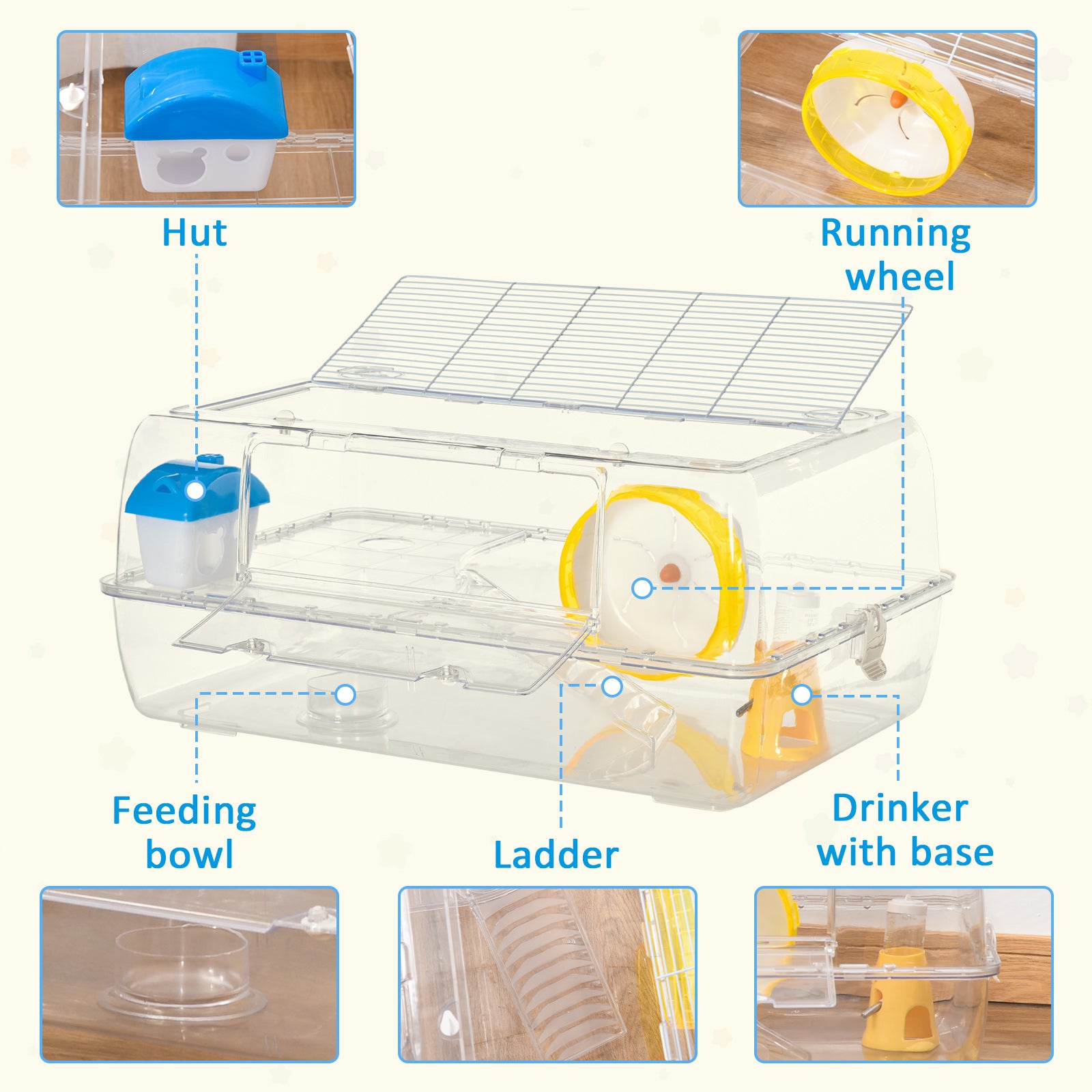 PawHut 2 Storey Hamster Cage Small Pet Animal Cage Double Layers Running Wheel Drinker Feeding Bowl - North Peak Garden Furniture