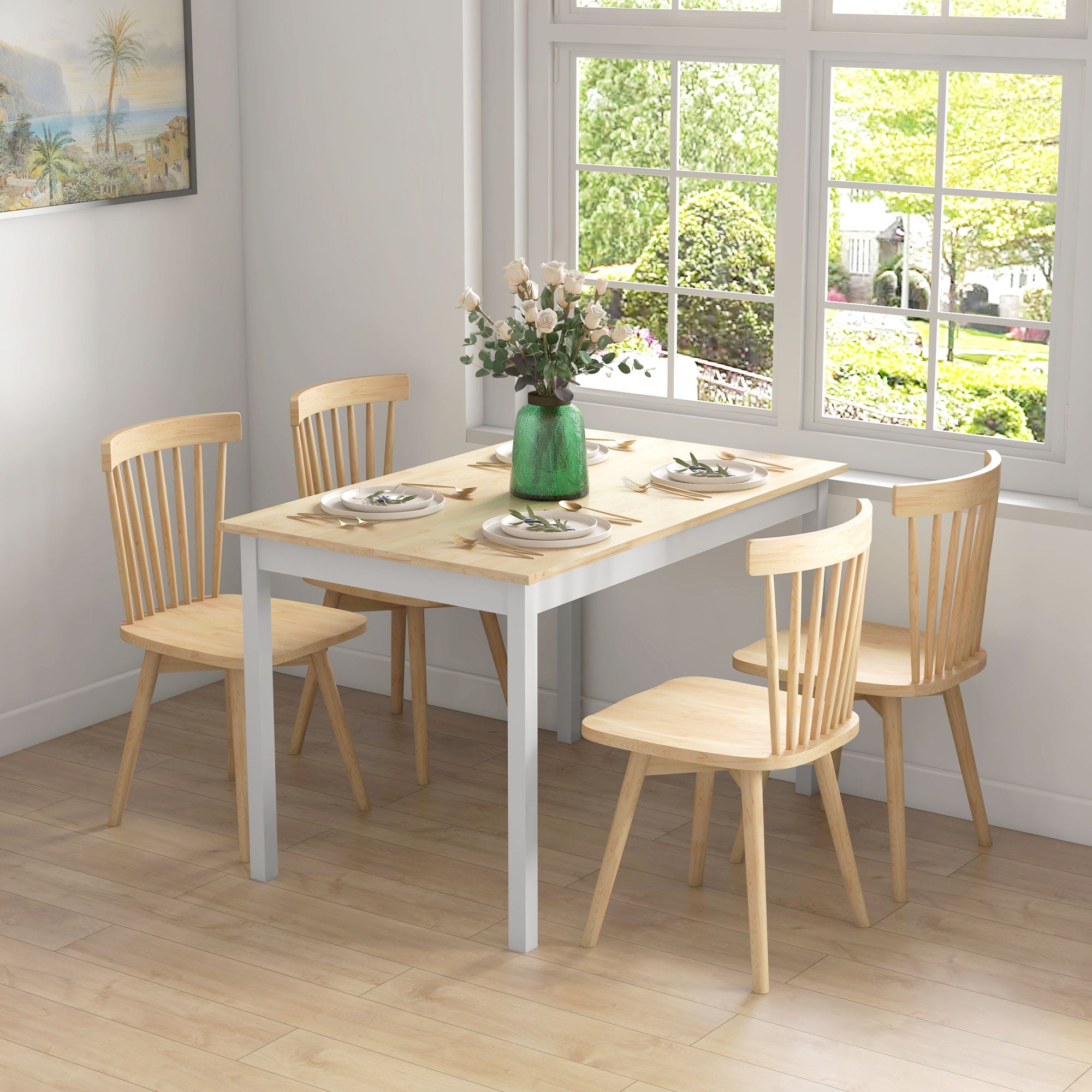 HOMCOM Four-Seater Farmhouse-Style Wooden Table - North Peak Garden Furniture