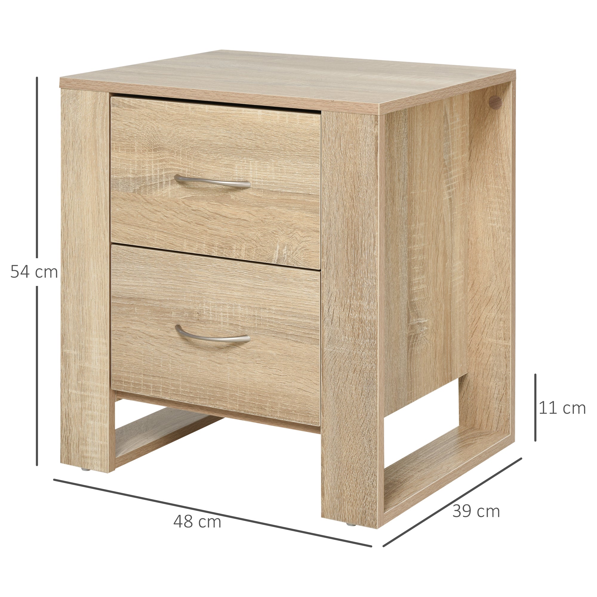 HOMCOM Bedside Table with 2 Drawers, Nightstand with Handles and Elevated Base, Side Table for Bedroom, Living Room, Set of 2, Brown - North Peak Garden Furniture
