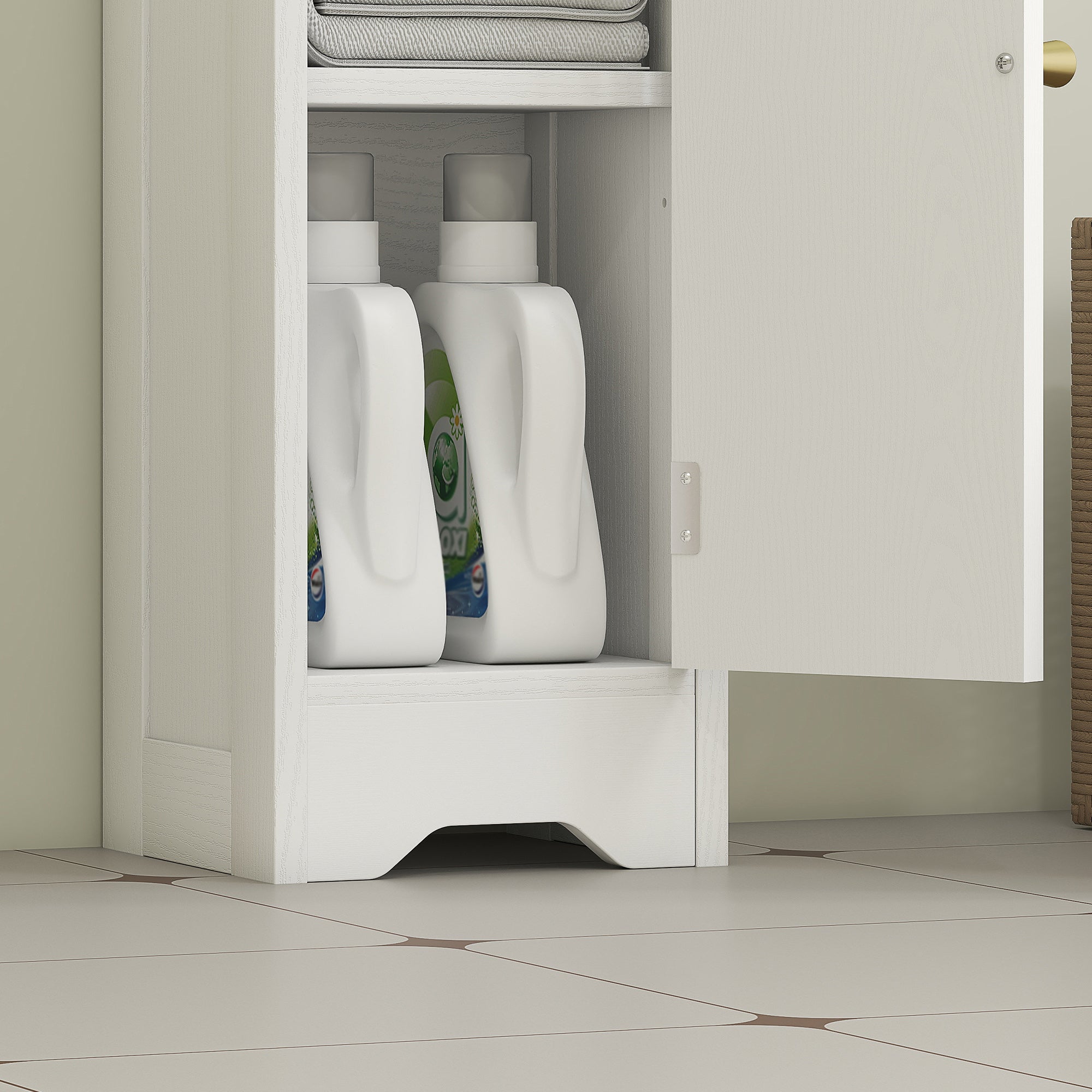 HOMCOM Small Bathroom Storage Cabinet with Toilet Roll Holder - White
