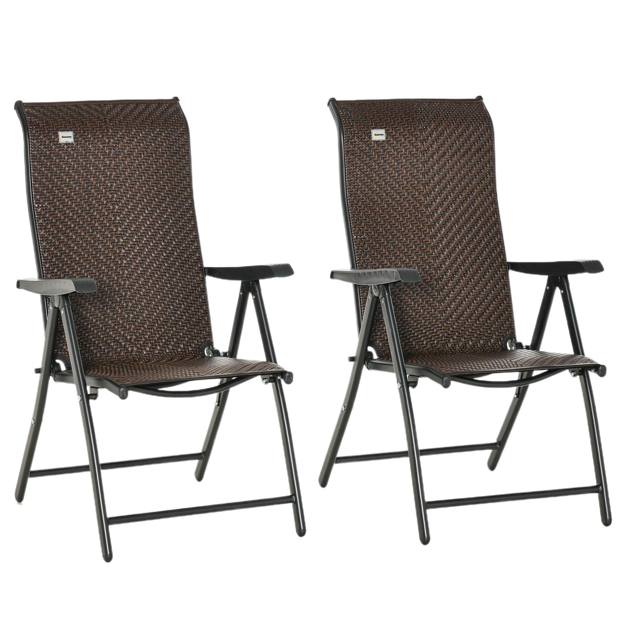 Outsunny Set of Two Folding Garden Chairs, with Seven-Position Adjustable Backs - Brown - North Peak Garden Furniture