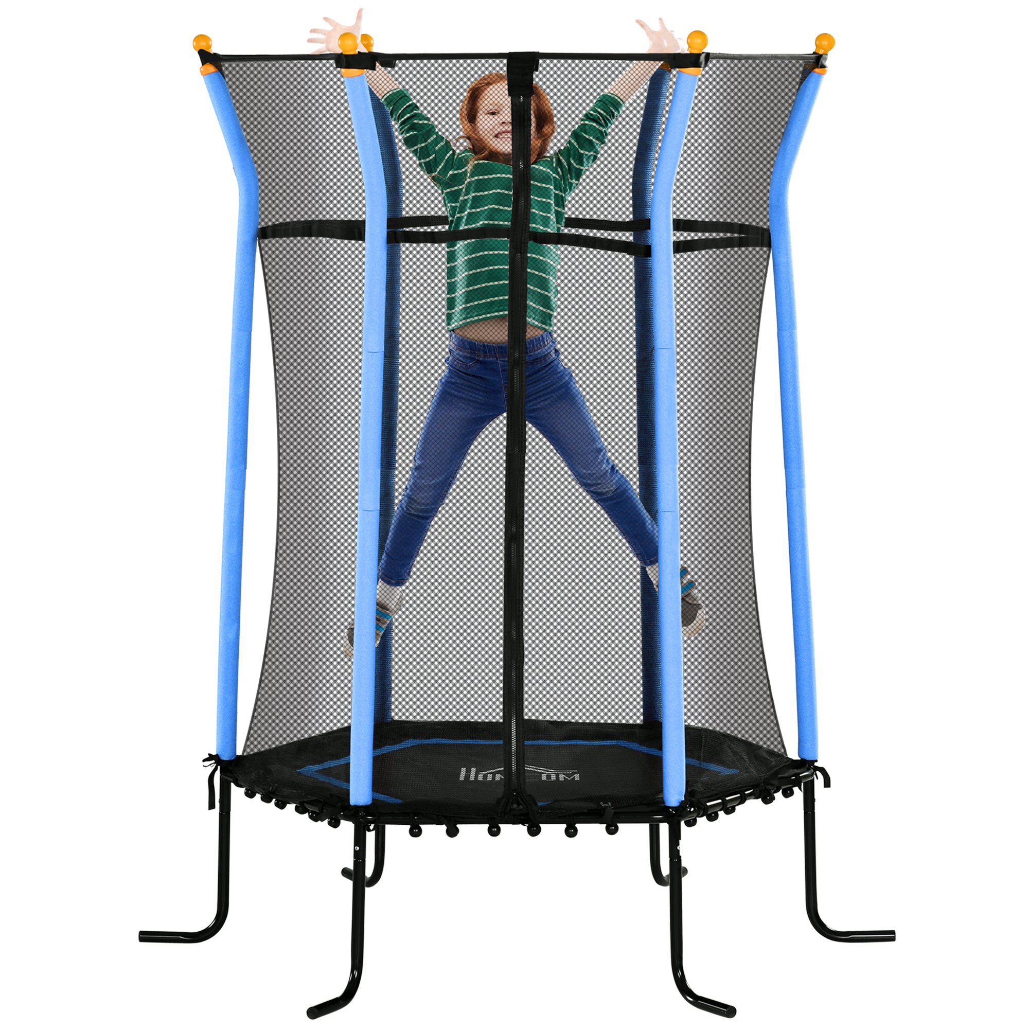 HOMCOM Kids Trampoline Mini Bouncer with Enclosure Safety Net For Ages 3-10 Years - Blue - North Peak Garden Furniture