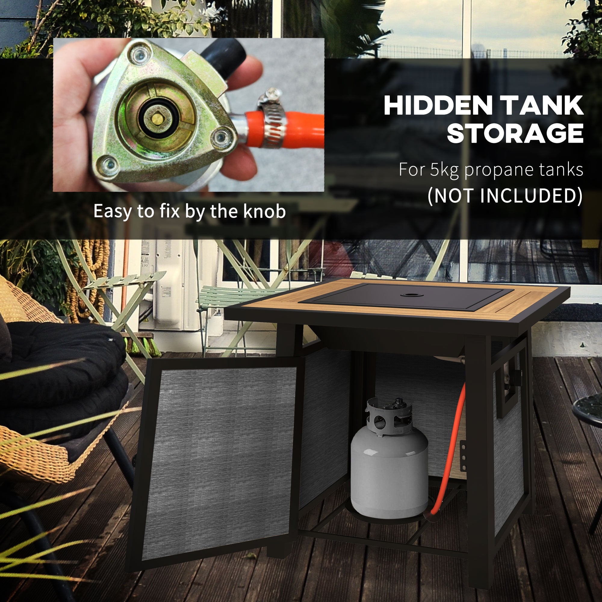 Outsunny 71 x 71cm 50,000 BTU Gas Fire Pit Table with Cover - Grey - North Peak Garden Furniture