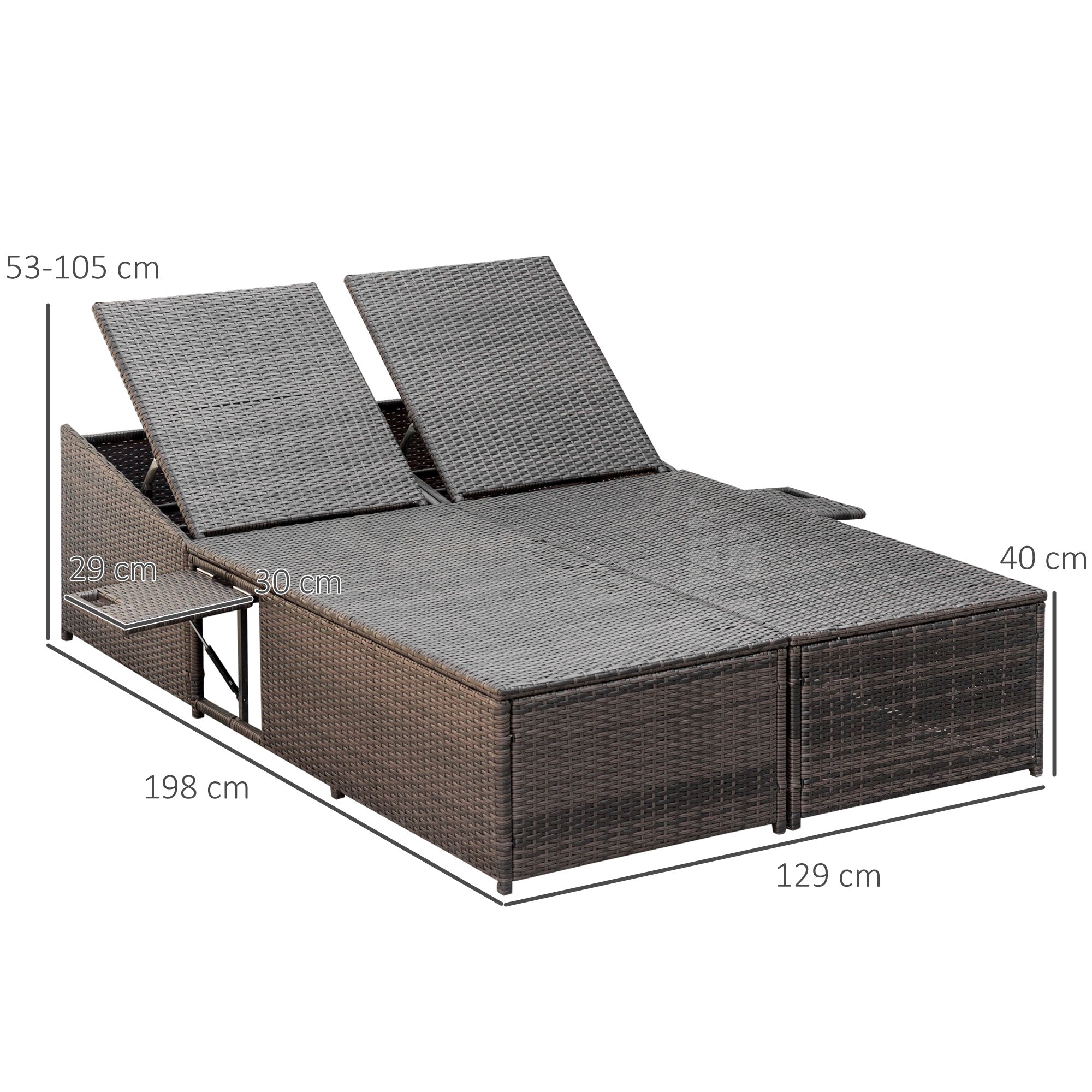 Outsunny 2 Seater Double Rattan Sun Lounger Recliner Day Bed Outdoor Wicker Weave Furniture Sofa w/ Fire Retardant Cushions – Cream - North Peak Garden Furniture