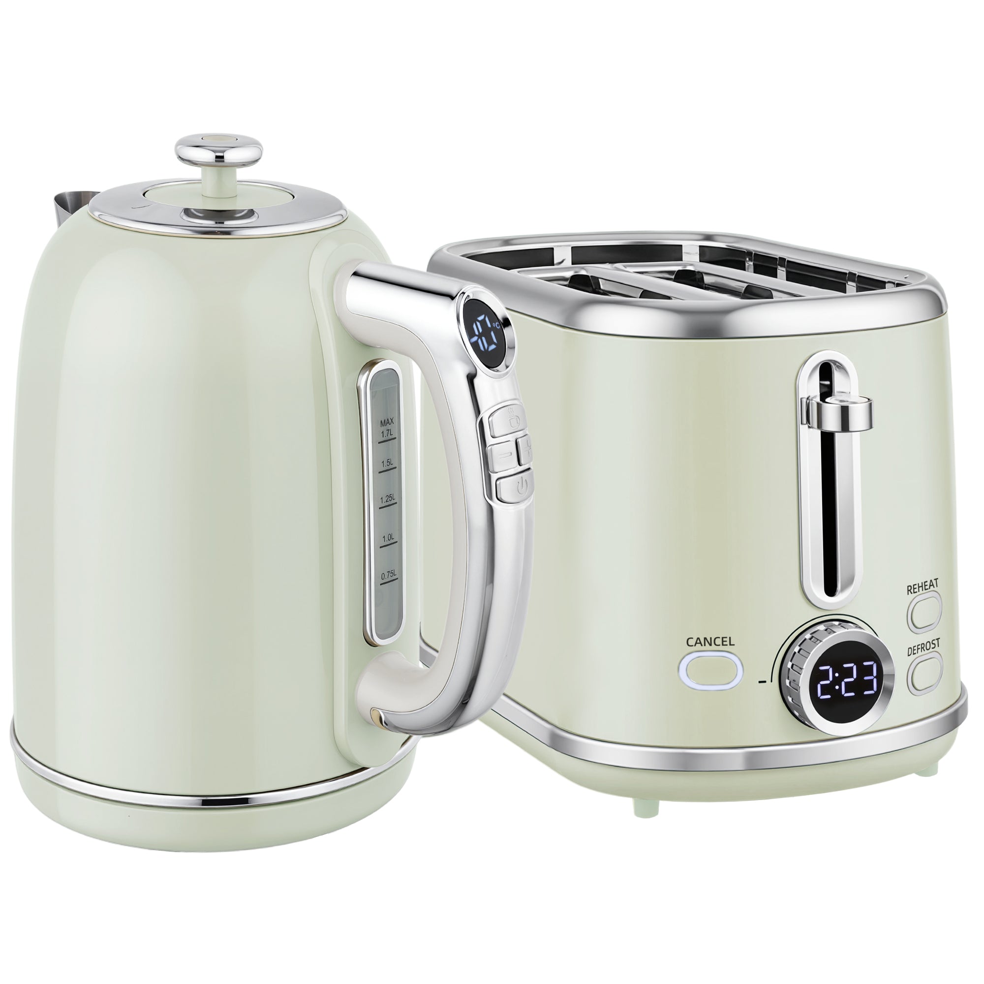 HOMCOM Polished Retro 40-100°C Kettle and Toaster Set - Grey