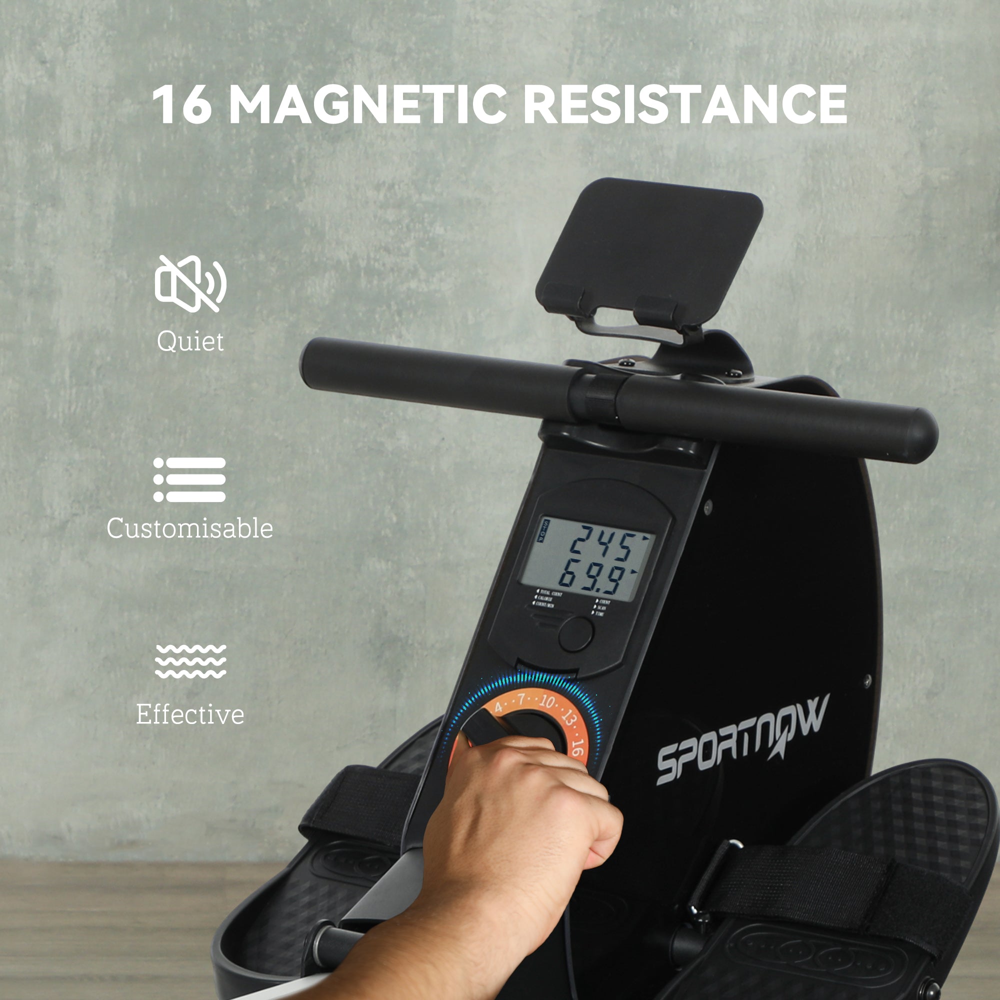 SPORTNOW Folding Rowing Machine, 16-Level Magnetic Rower Machine with Dual Aluminium Slid Rail and LCD Monitor, Vertical Storage, for Home Gym Cardio Training, 150kg Weight Capacity - North Peak Garden Furniture