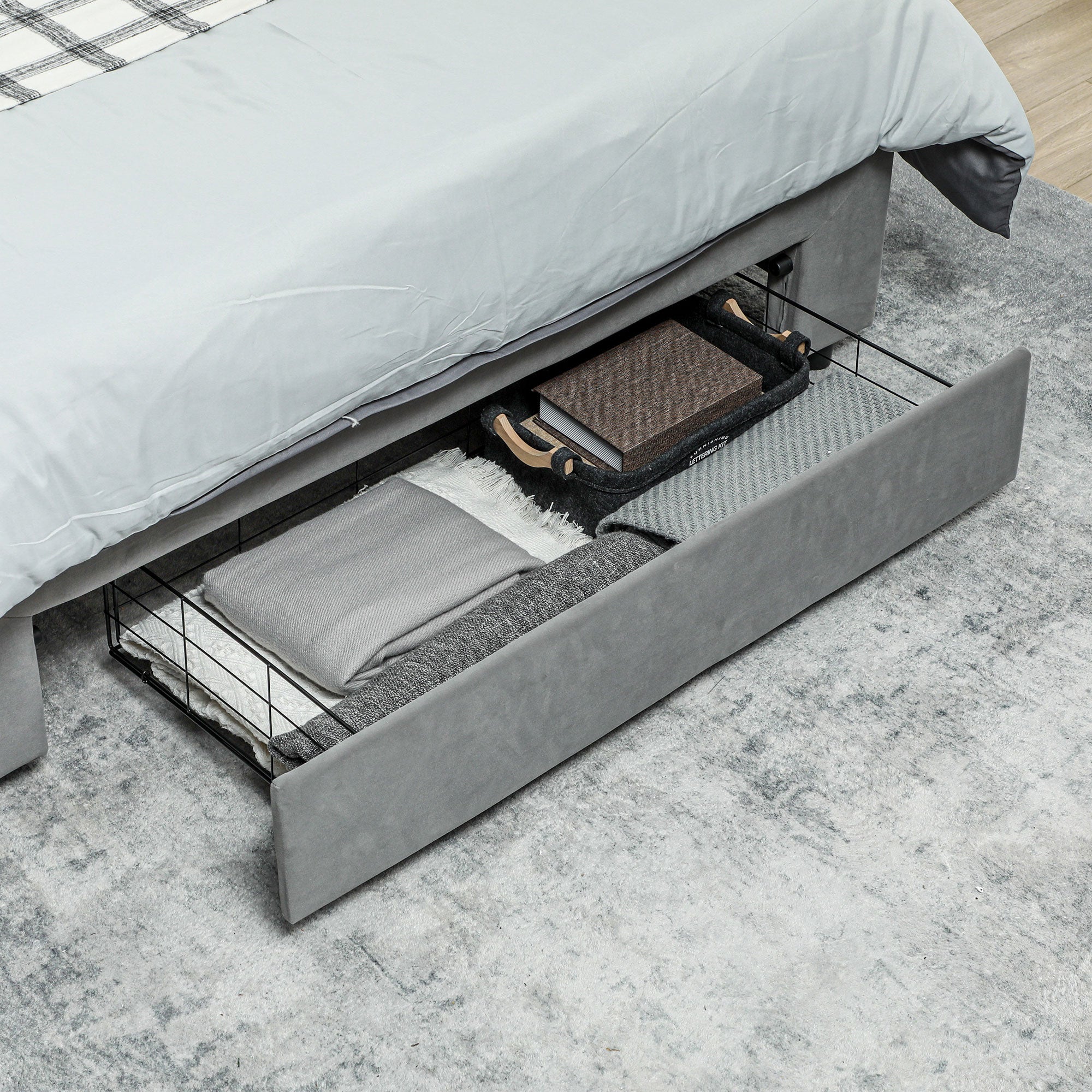 HOMCOM Double Size Ottoman Bed Frame, with Front Drawer - Grey - North Peak Garden Furniture